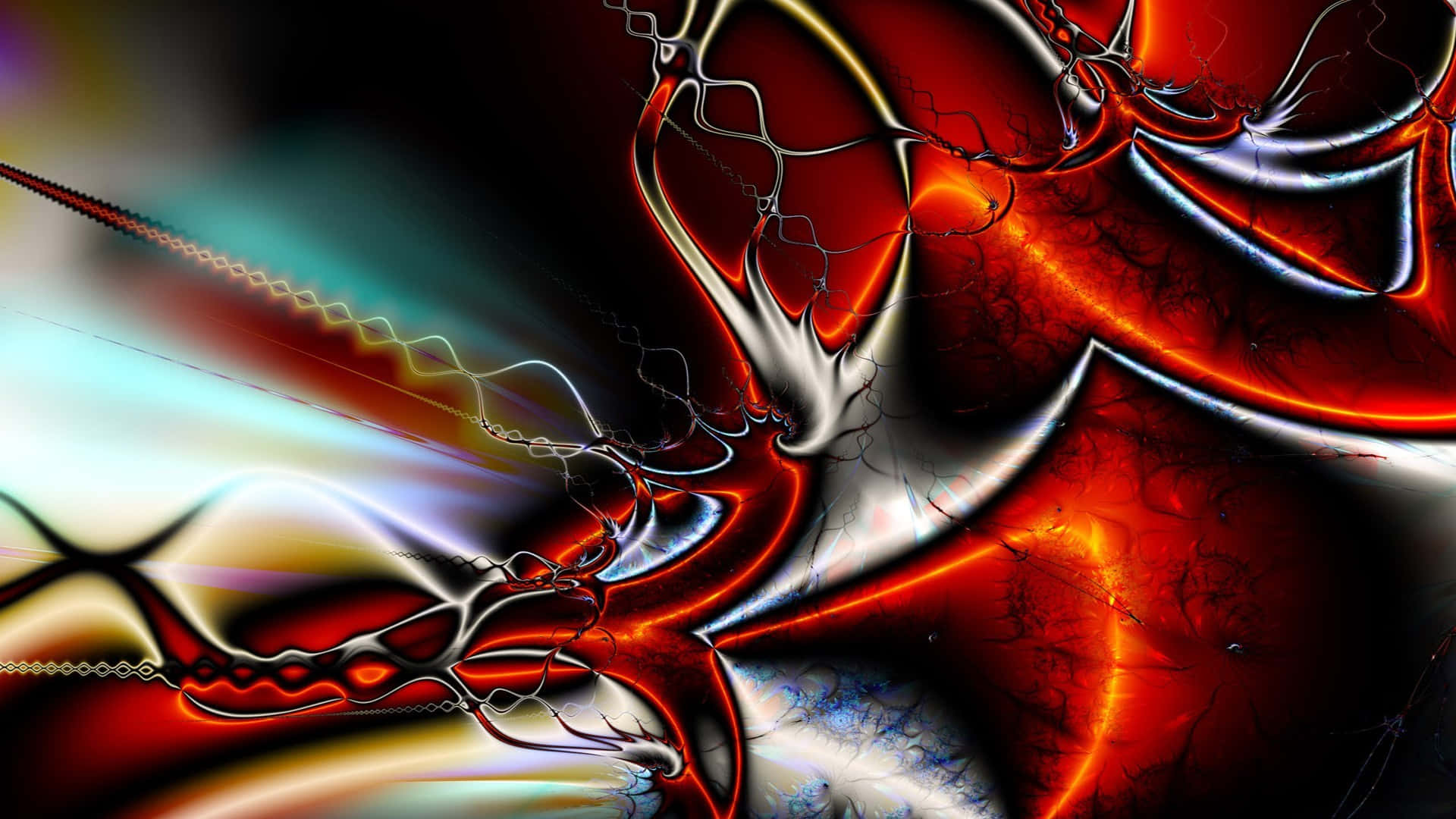 Psychedelic Fractals, red orange, teal, Full HD Desktop Wallpaper