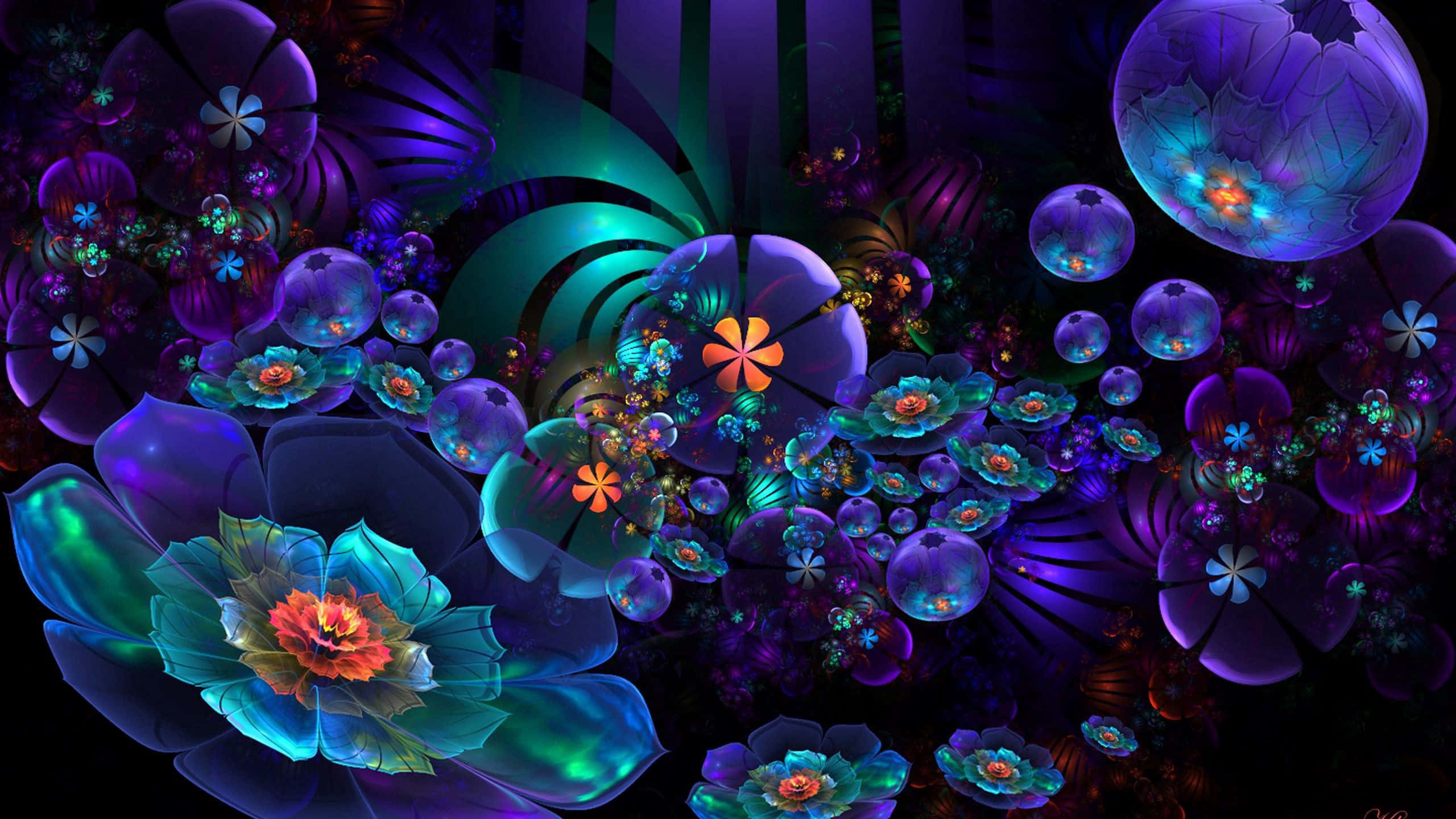 Psychedelic Fractals, electric blues, purples, 2K Desktop Wallpaper