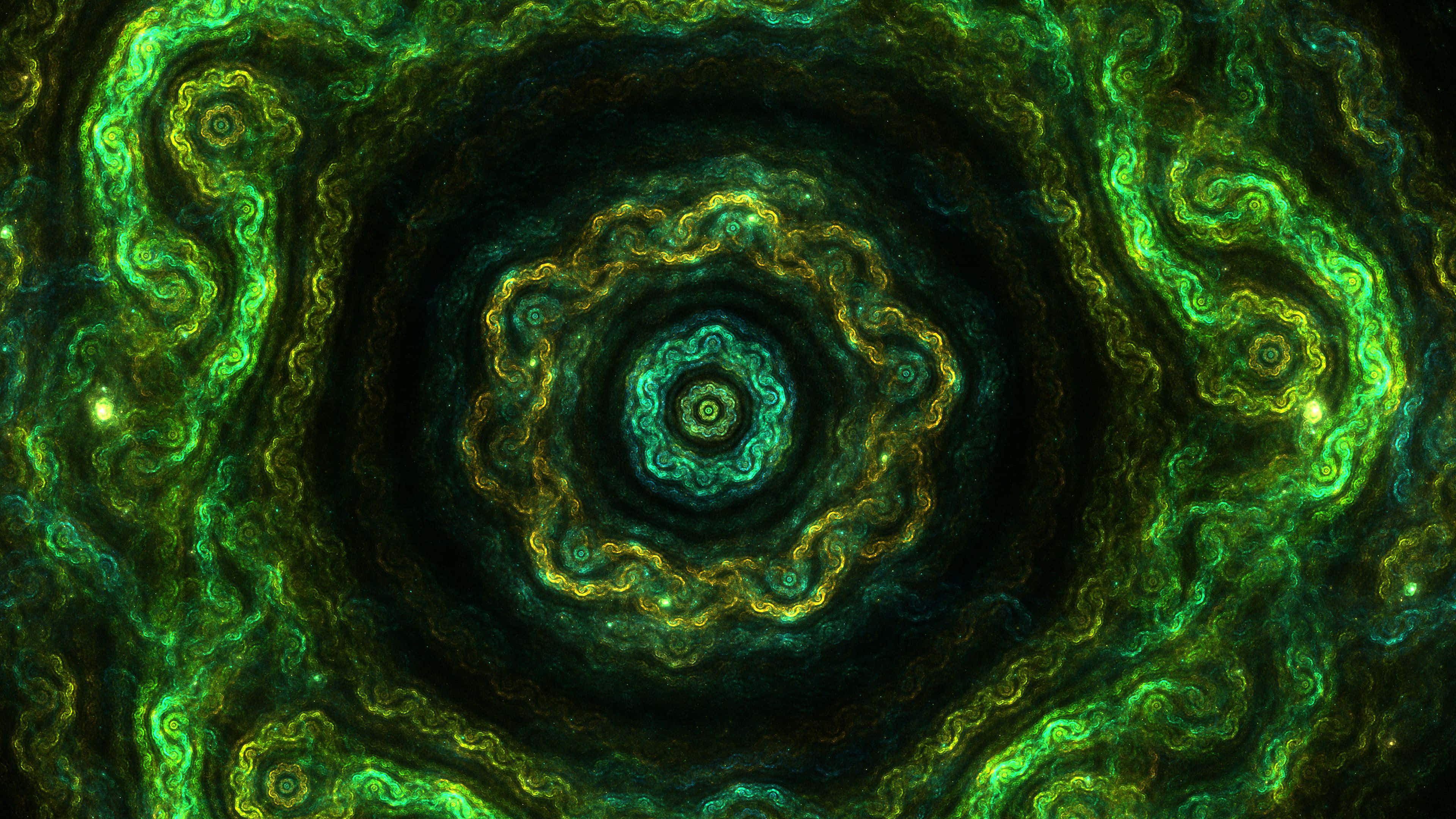 Psychedelic Fractals, green, yellow, 4K Desktop Wallpaper