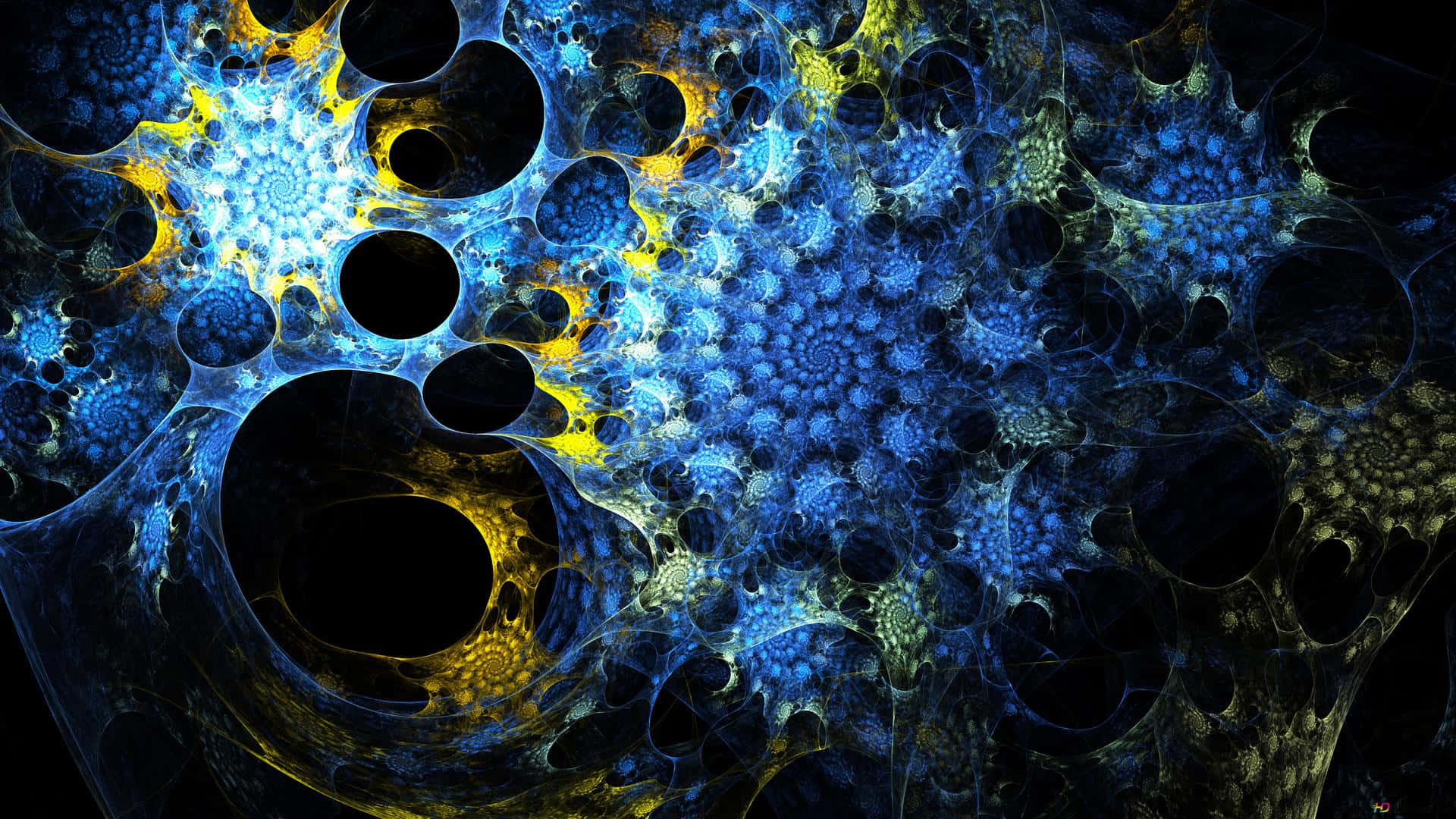Psychedelic Fractals, vibrant blue, yellow fractal patterns, Full HD Desktop Wallpaper