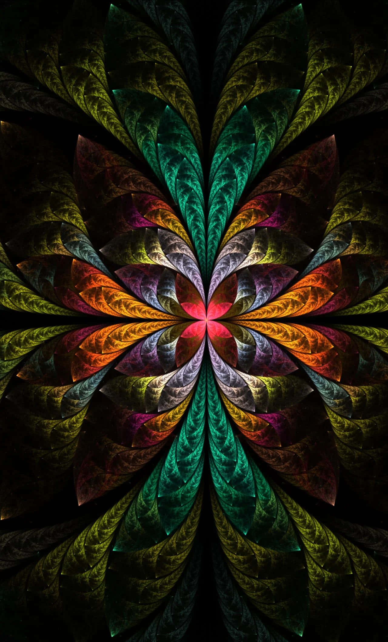 Psychedelic Fractals, fractal flower, vivid greens, Full HD Phone Wallpaper