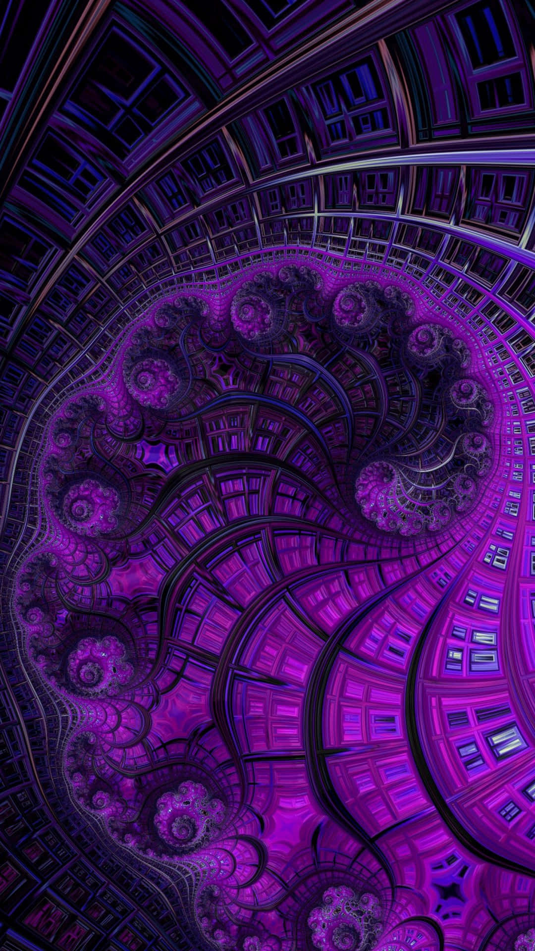 Psychedelic Fractals, purple fractal spiral, intricate geometric patterns, Full HD Phone Wallpaper