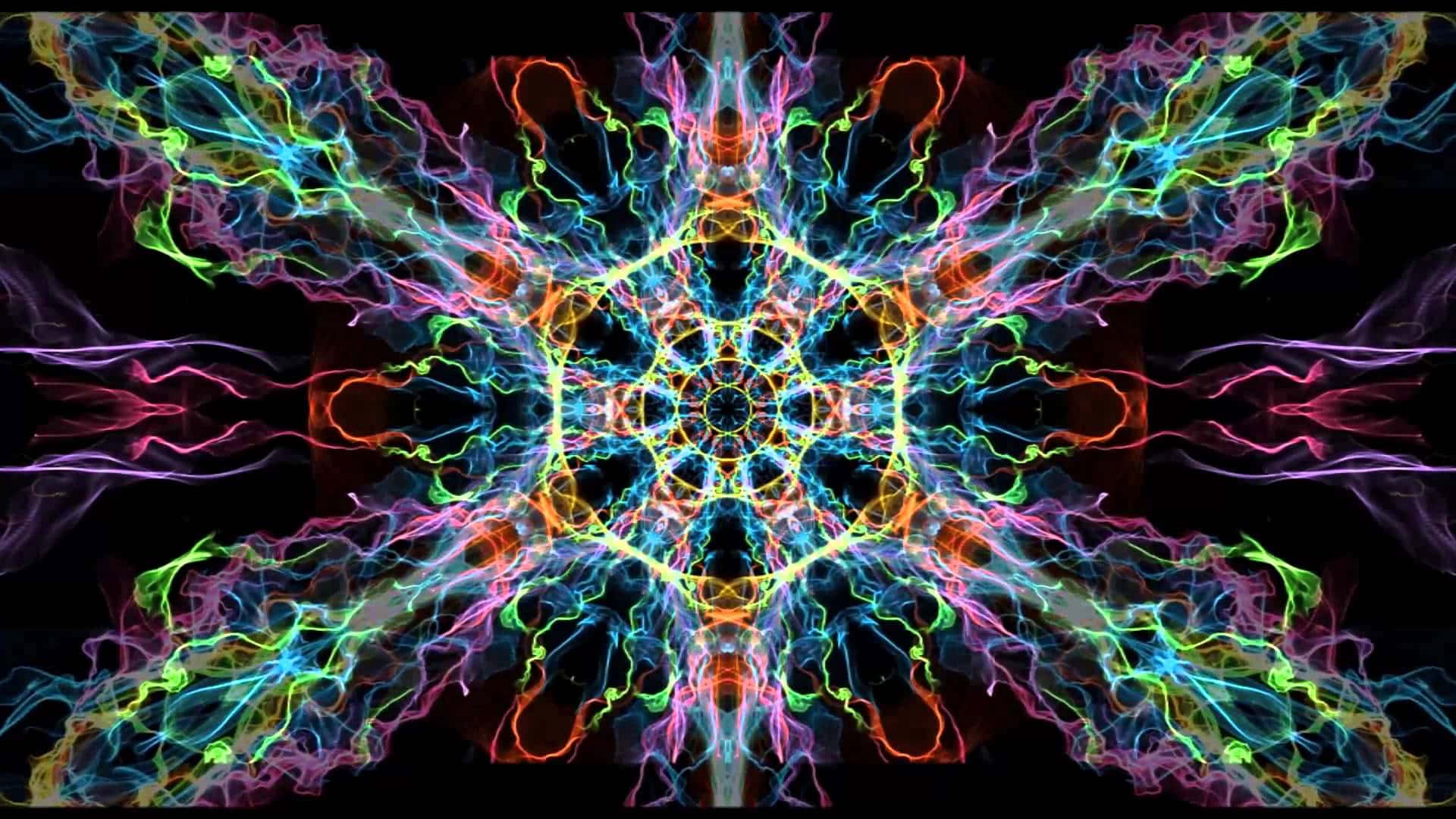 neon fractal patterns, central geometric core, black void, Full HD Desktop Wallpaper