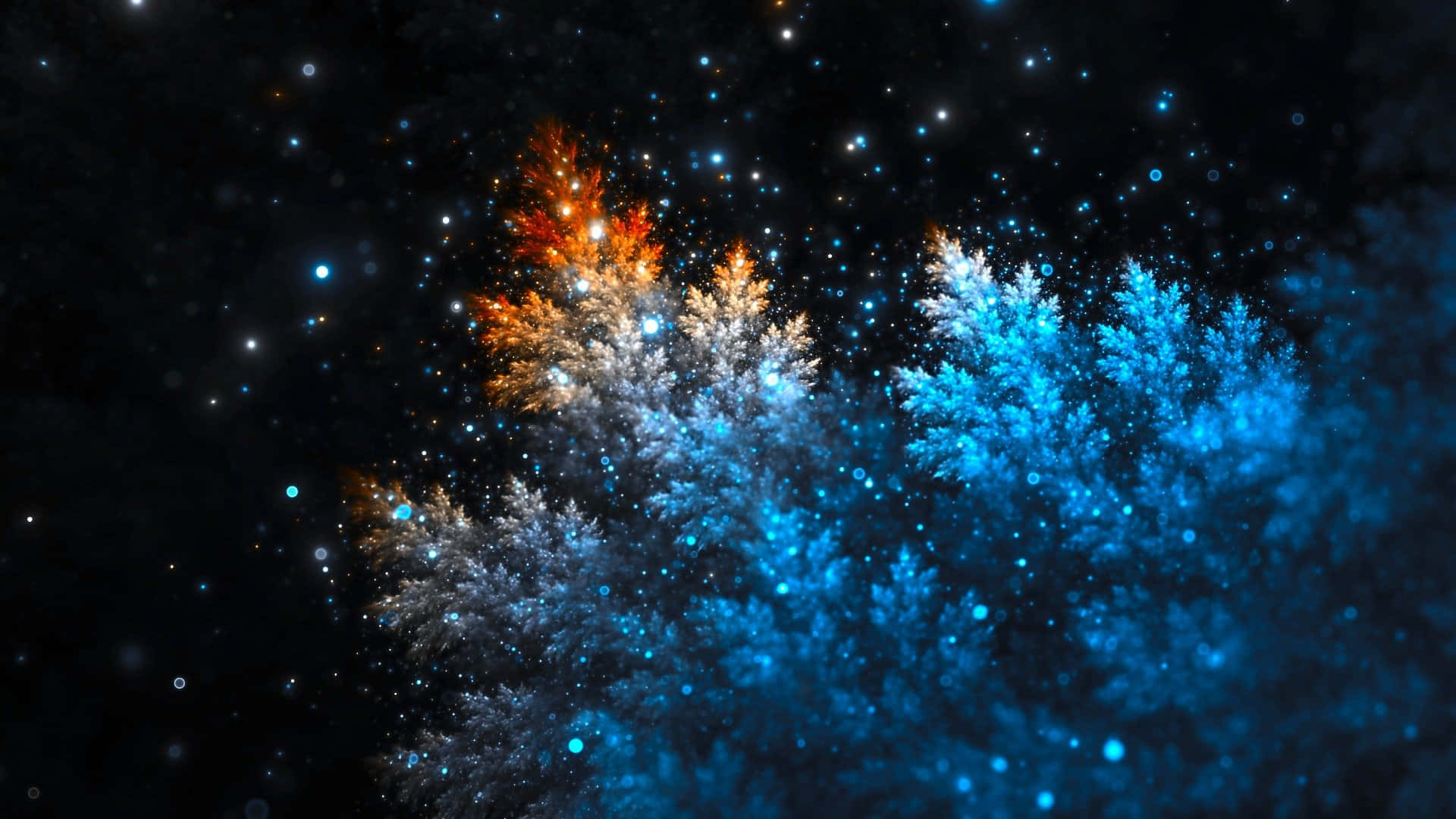 fractal trees, fiery orange, electric blue, Full HD Desktop Wallpaper