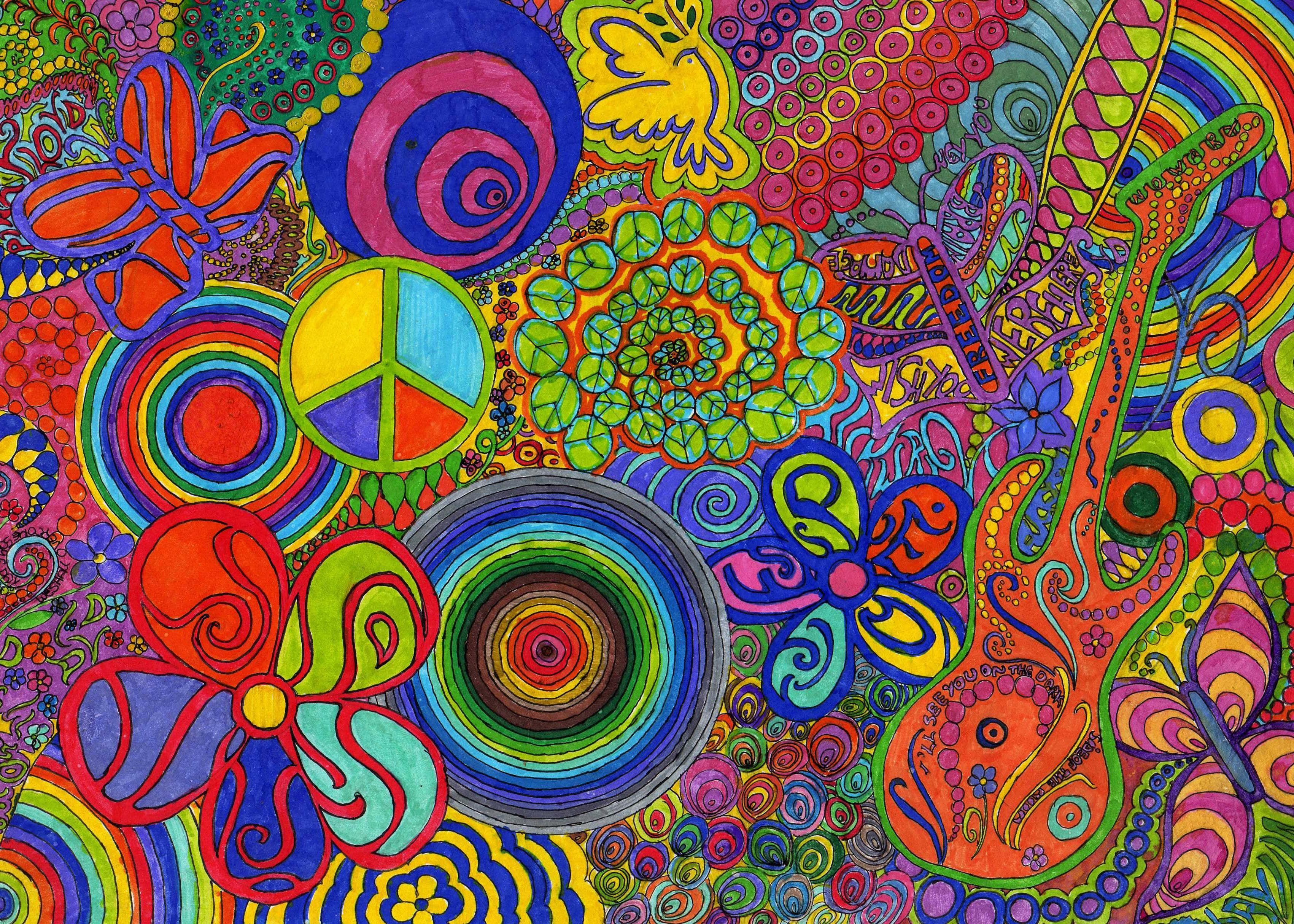 1960s psychedelic, psychedelic art, colorful spirals, 2K Desktop Wallpaper