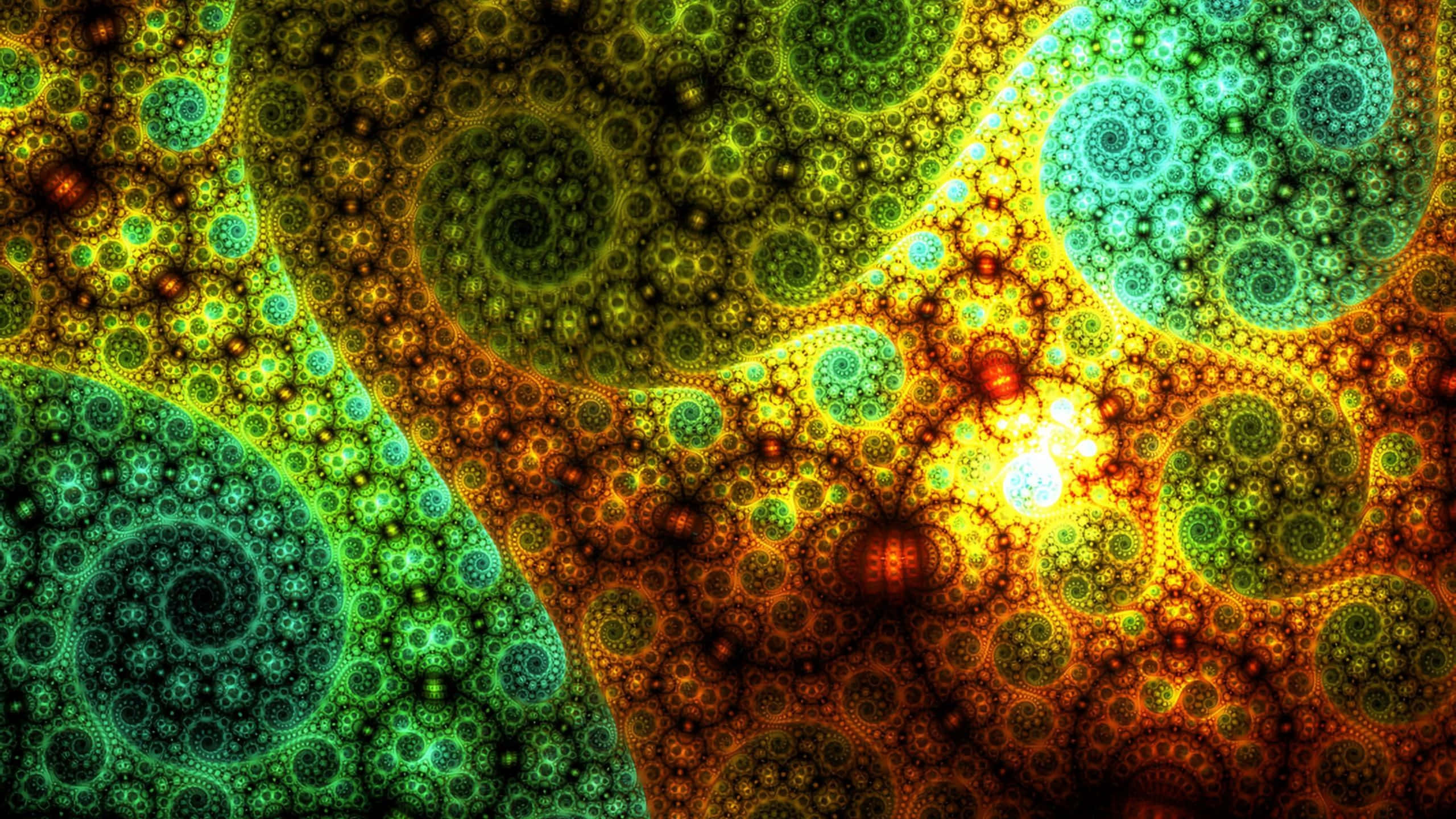 Psychedelic Fractals, 2560 x 1440, glowing greens, 2K Desktop Wallpaper