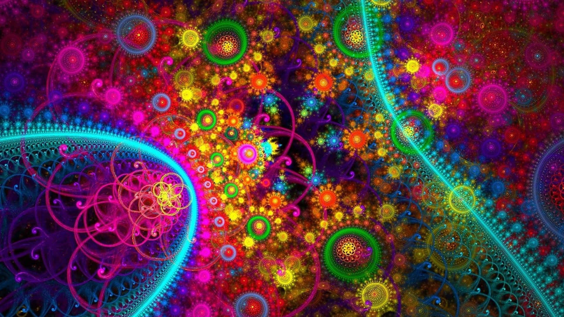 Psychedelic Fractals, neon hues, pink, Full HD Desktop Wallpaper