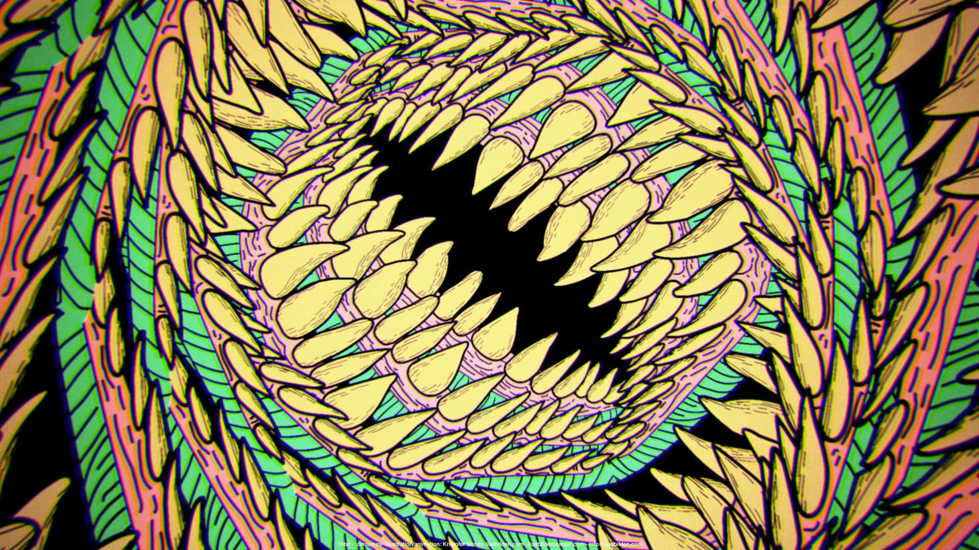 16 bit, psychedelic spiral, yellow teeth-like shapes, Full HD Desktop Wallpaper
