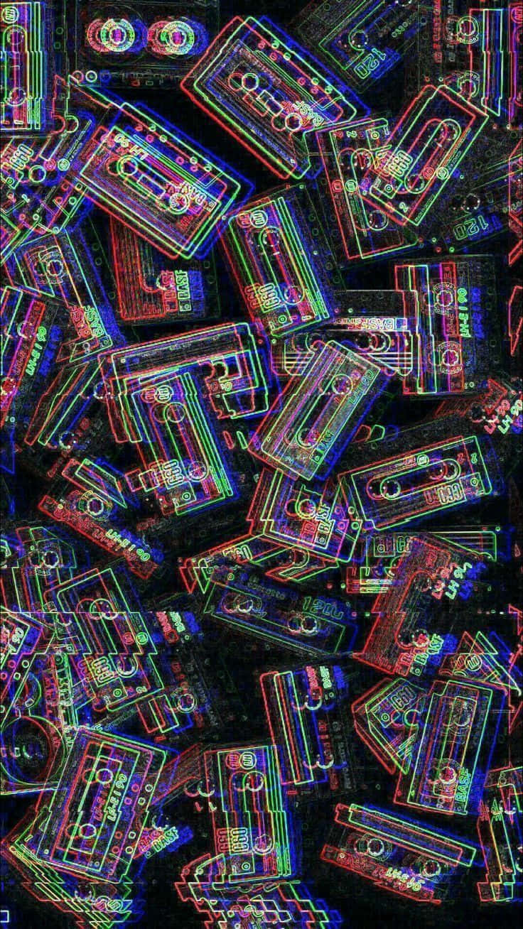 Psychedelic Grunge, neon cassette tapes, dark background, HD Phone Wallpaper