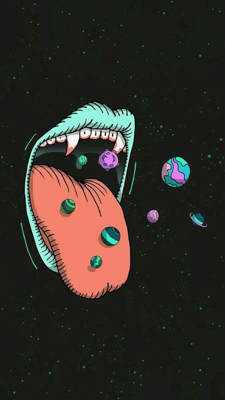 Psychedelic Grunge, cartoon mouth, sharp teeth, HD Phone Wallpaper