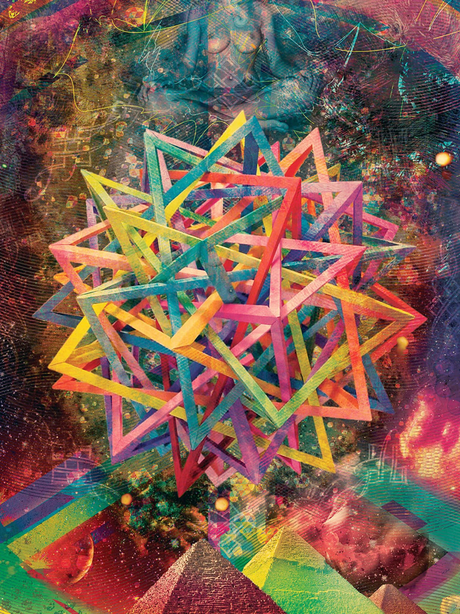 Psychedelic Grunge, star-shaped geometric structure, cosmic abstract background, Full HD Phone Wallpaper