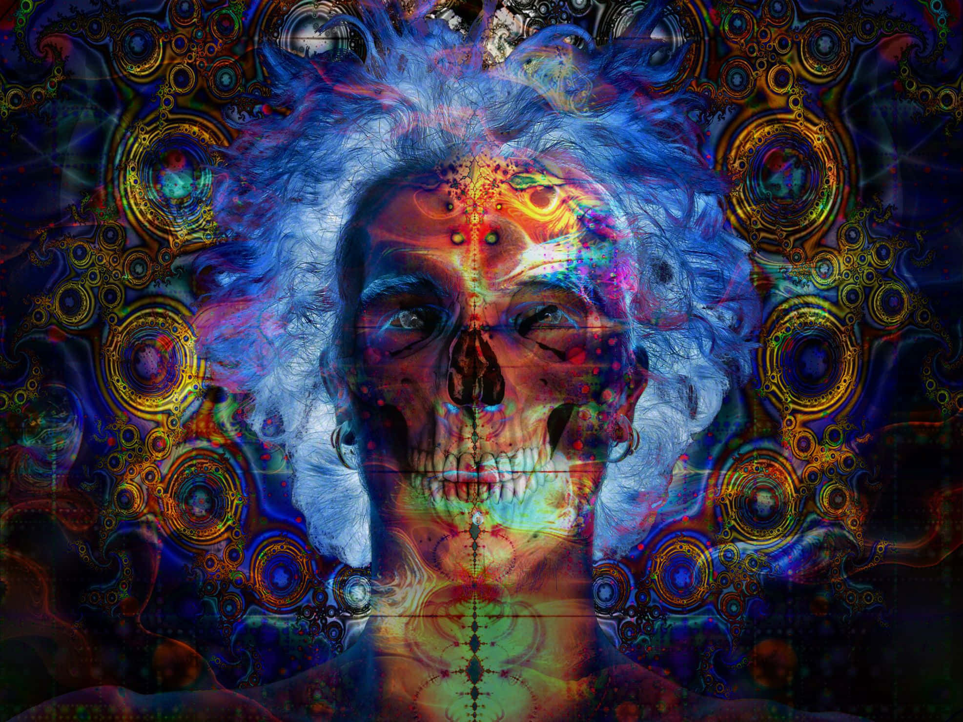 Psychedelic Grunge, 1973, blue hair, Full HD Desktop Wallpaper
