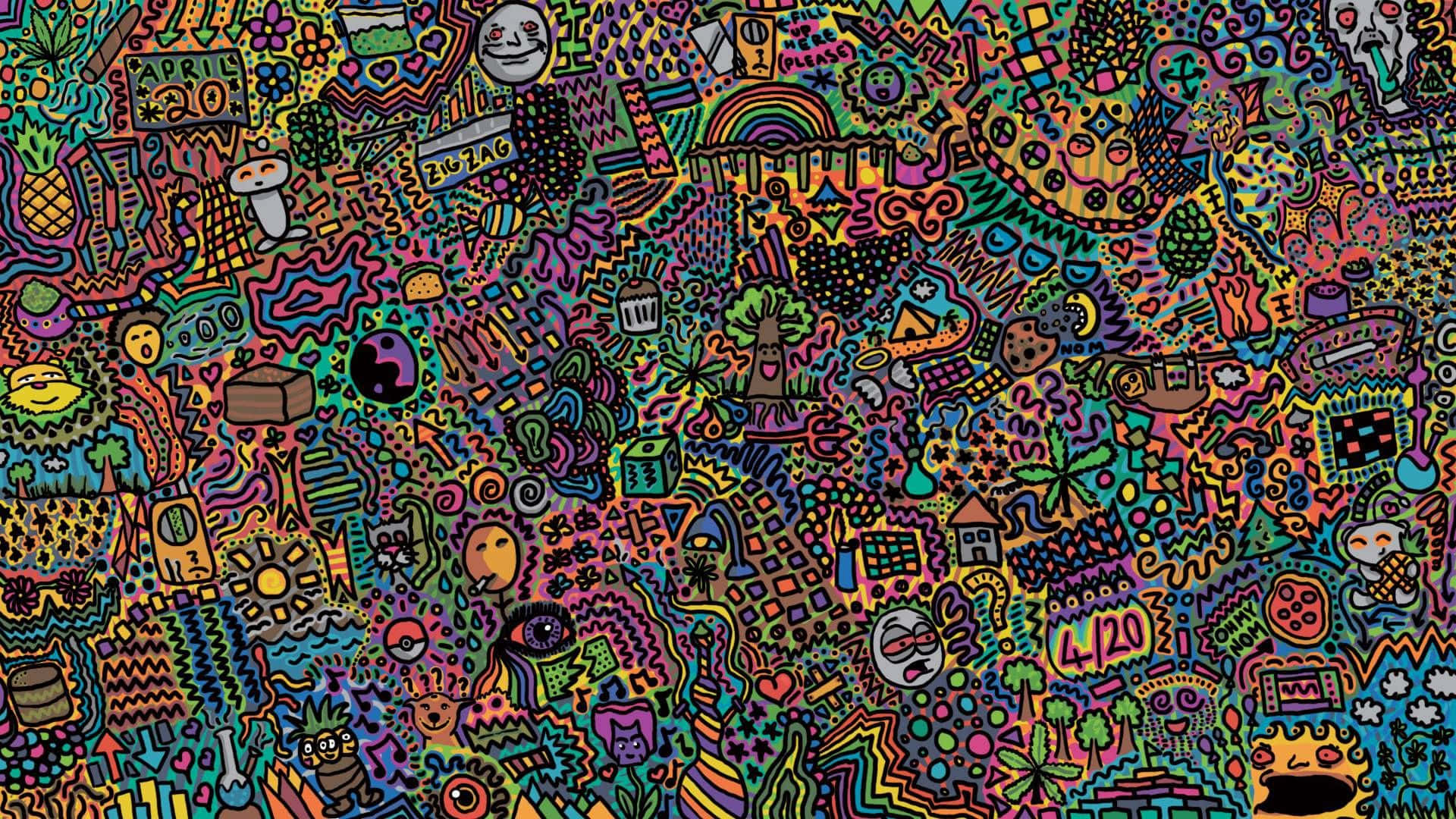 Psychedelic Grunge, 1920 x 1080, vibrant chaotic doodle pattern, Full HD Desktop Wallpaper