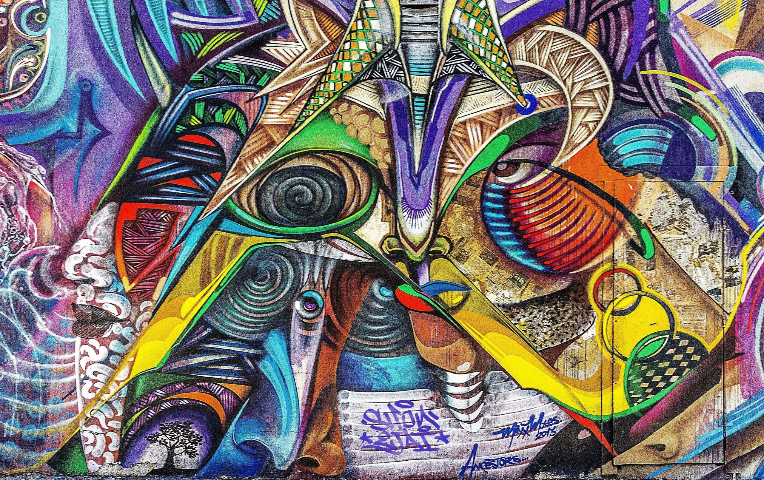Psychedelic Grunge, vibrant abstract graffiti mural, swirling patterns, 2K Desktop Wallpaper