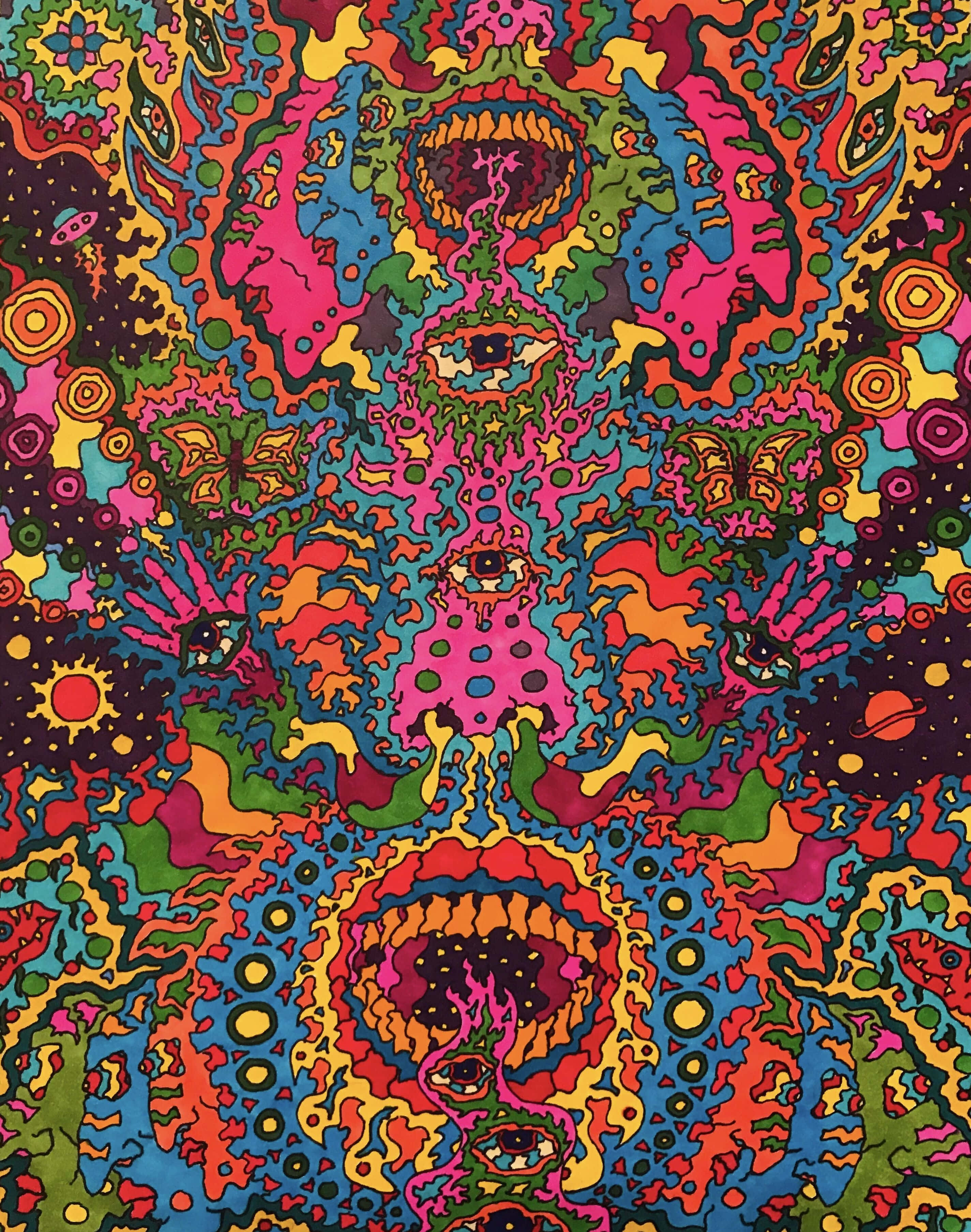 psychedelic grunge, swirling colors, repeating eye motifs, 2K Phone Wallpaper