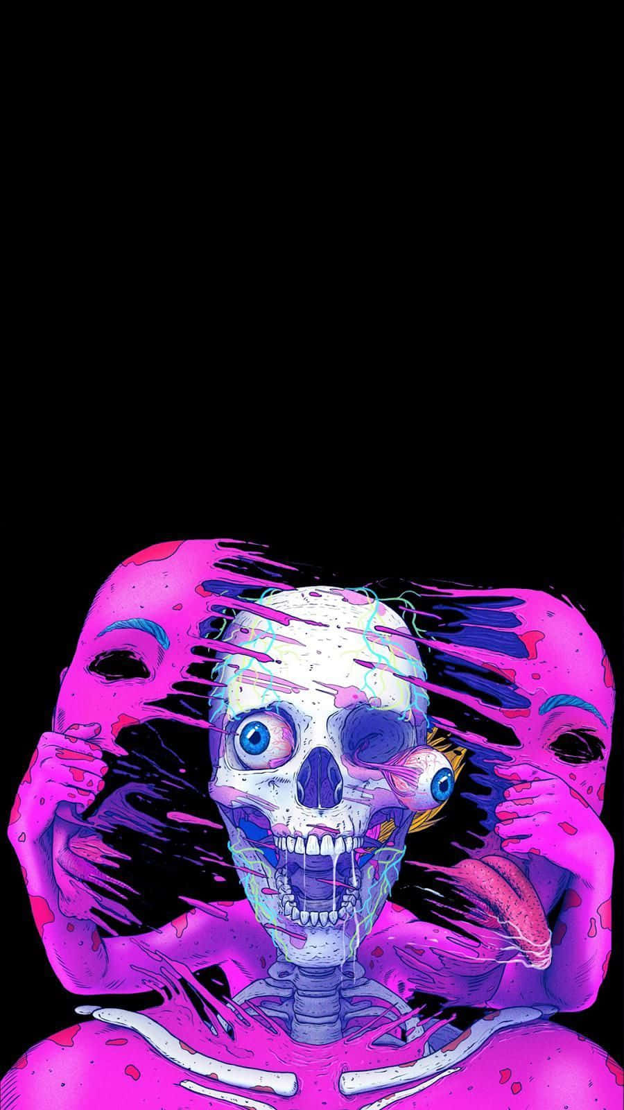Psychedelic Grunge, glowing blue eyes, pink-purple paint splatters, HD Phone Wallpaper
