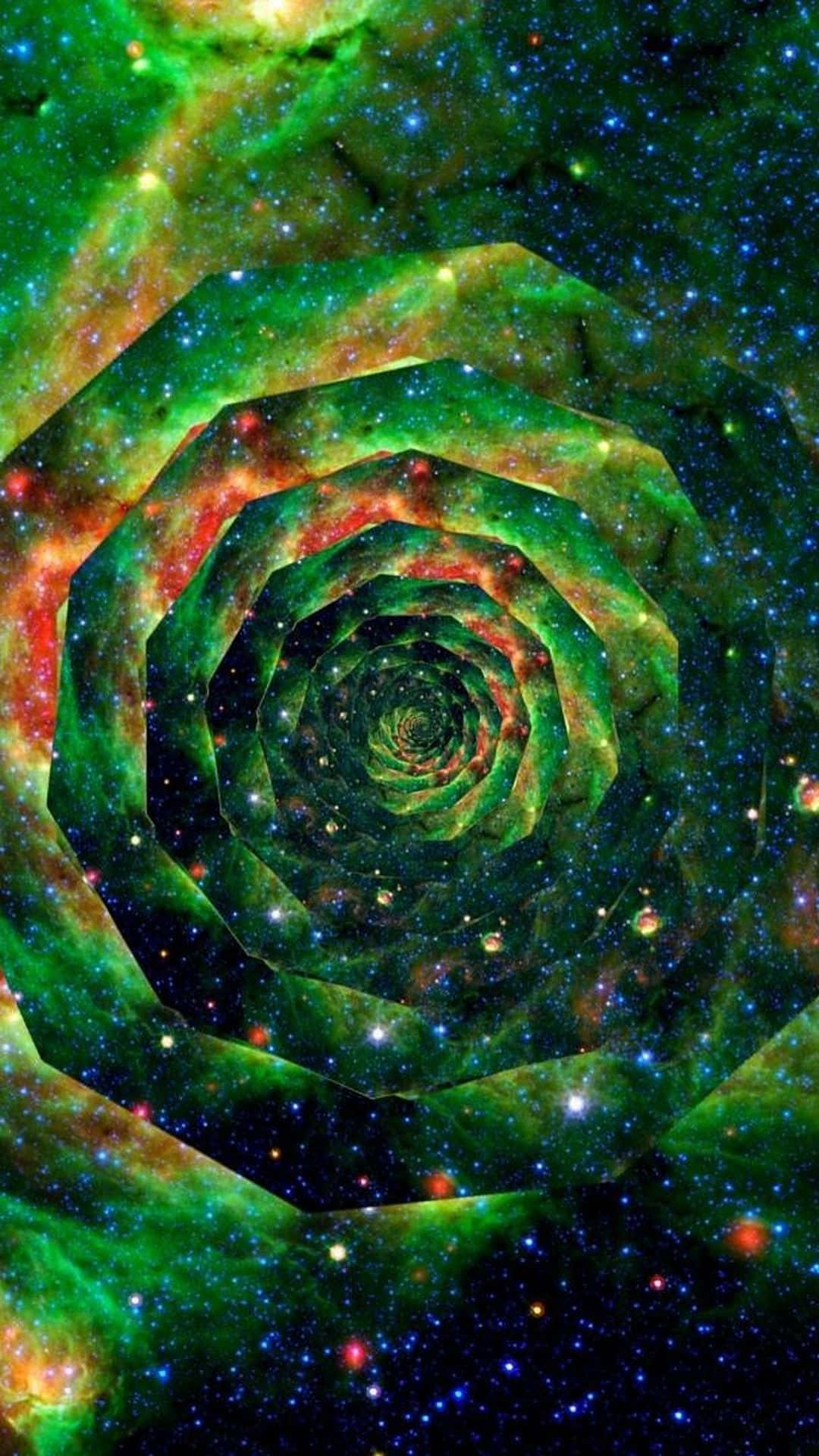 emerald green nebulae, glowing stars, spiral galaxy tunnel, Full HD Phone Wallpaper