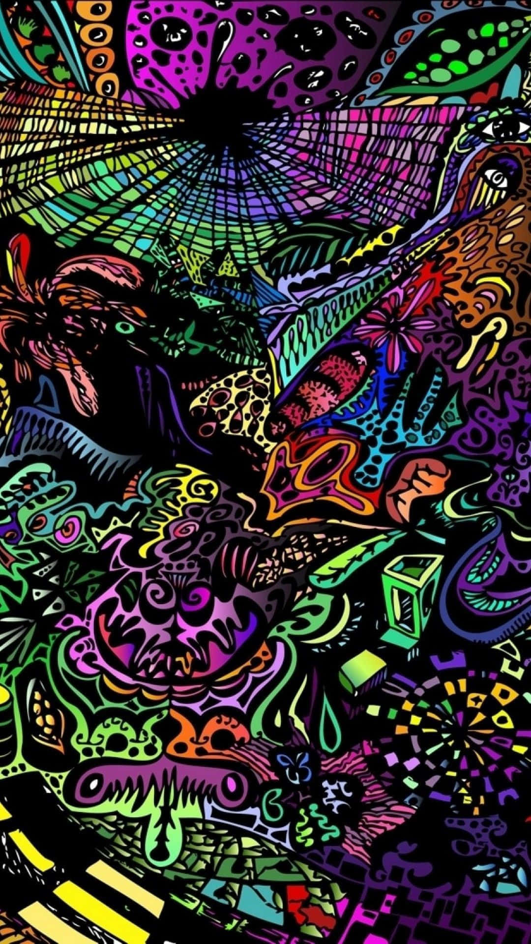 Psychedelic Grunge, neon patterns, surreal organic shapes, Full HD Phone Wallpaper