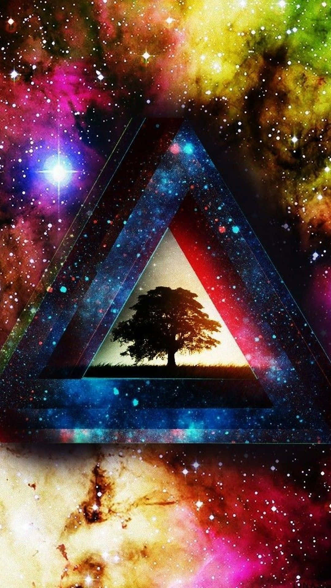 Psychedelic Space, glowing triangle, cosmic nebula, Full HD Phone Wallpaper