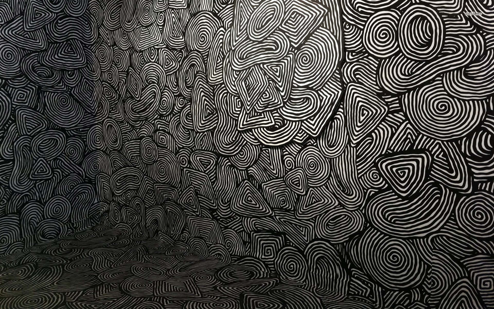 dark psychedelic, black and white abstract pattern, swirling lines, Full HD Desktop Wallpaper