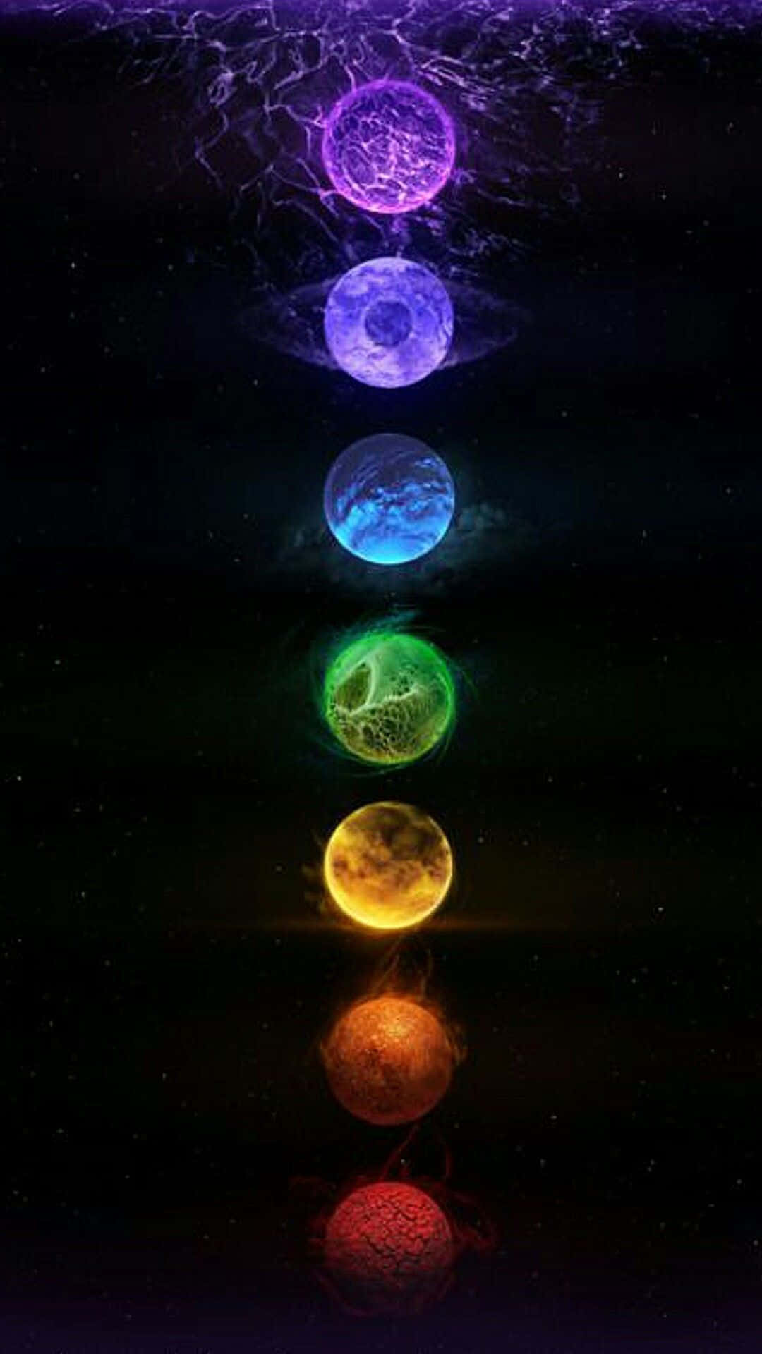chakra orbs, rainbow order, starry cosmic void, Full HD Phone Wallpaper