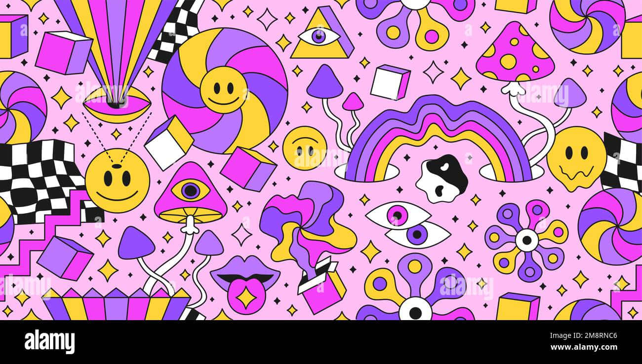 1960s, psychedelic, pink background, HD Desktop Wallpaper