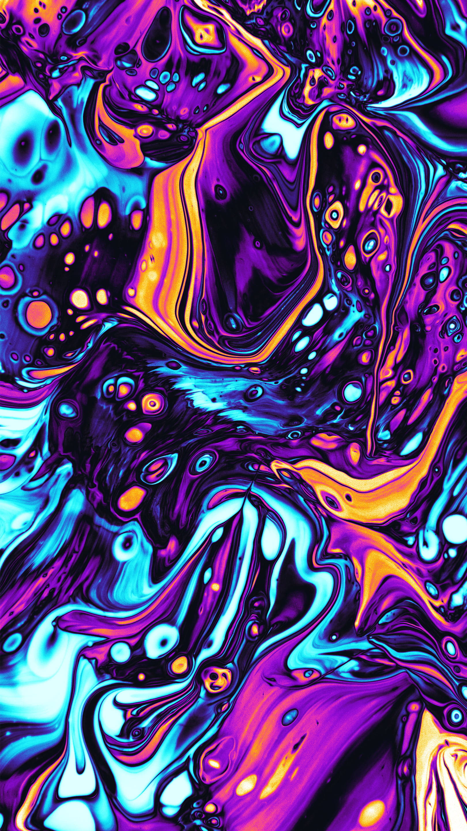 neon liquid swirls, purple blue, orange, 2K Phone Wallpaper