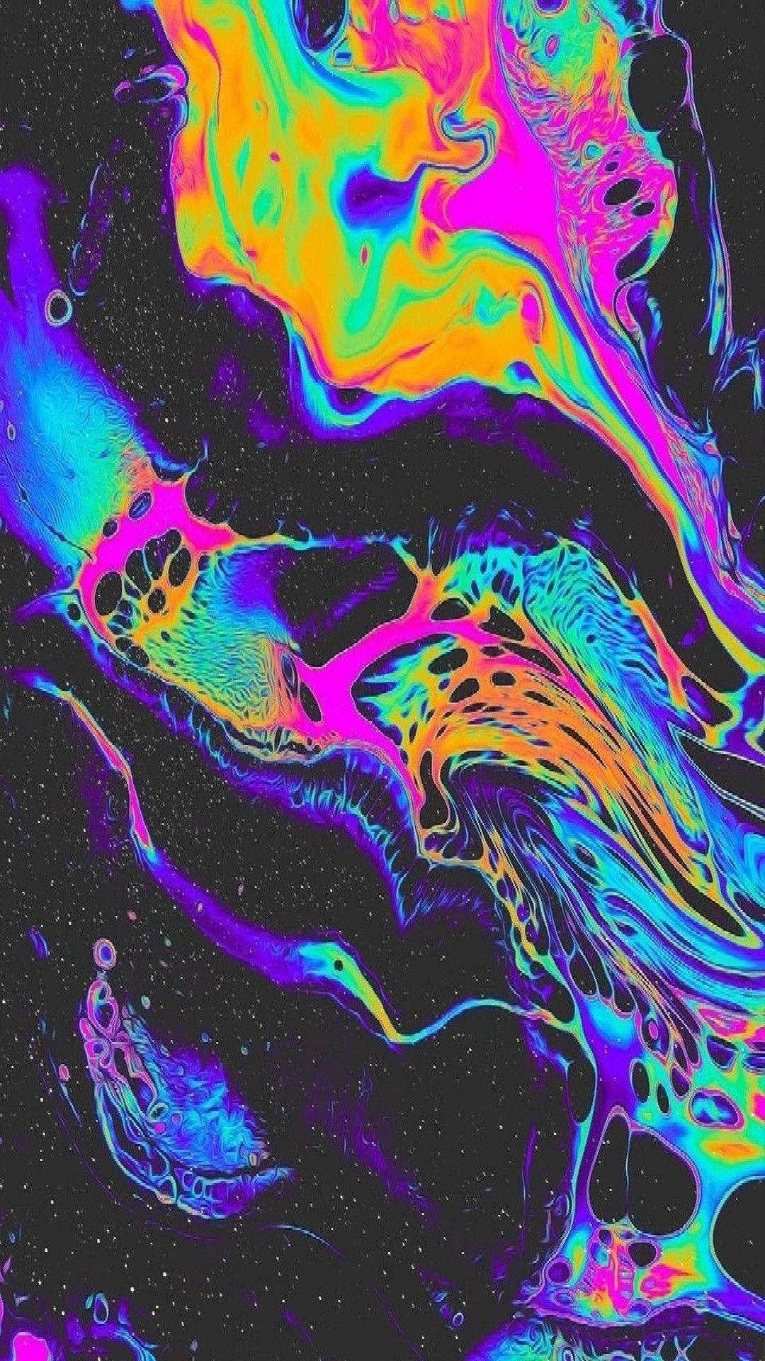 Psychedelic iPhone, neon liquid swirls, electric hues, Full HD Phone Wallpaper