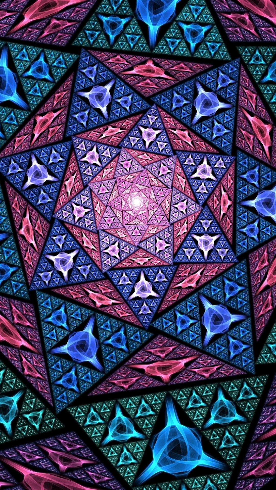 Psychedelic iPhone, triangular patterns, fractal pattern, Full HD Phone Wallpaper