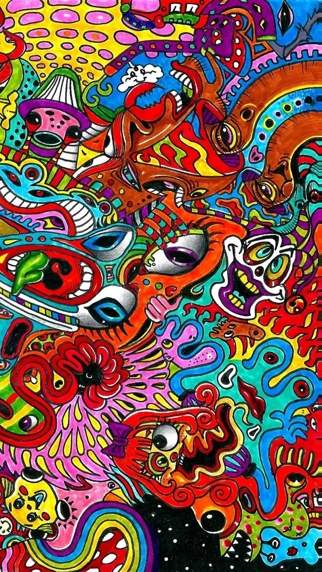 Psychedelic iPhone, creepy faces, vibrant psychedelic artwork, Full HD Phone Wallpaper