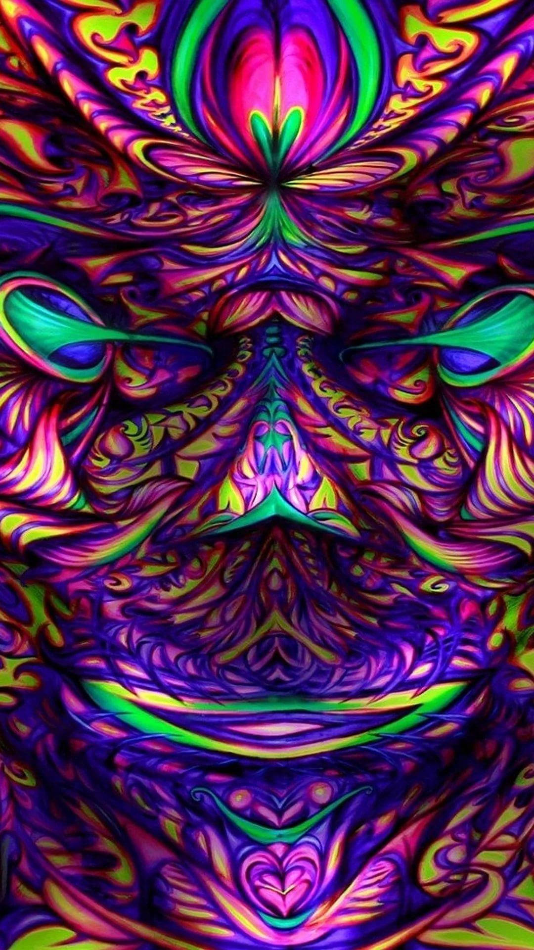 Psychedelic iPhone, pink face pattern, neon colors, Full HD Phone Wallpaper