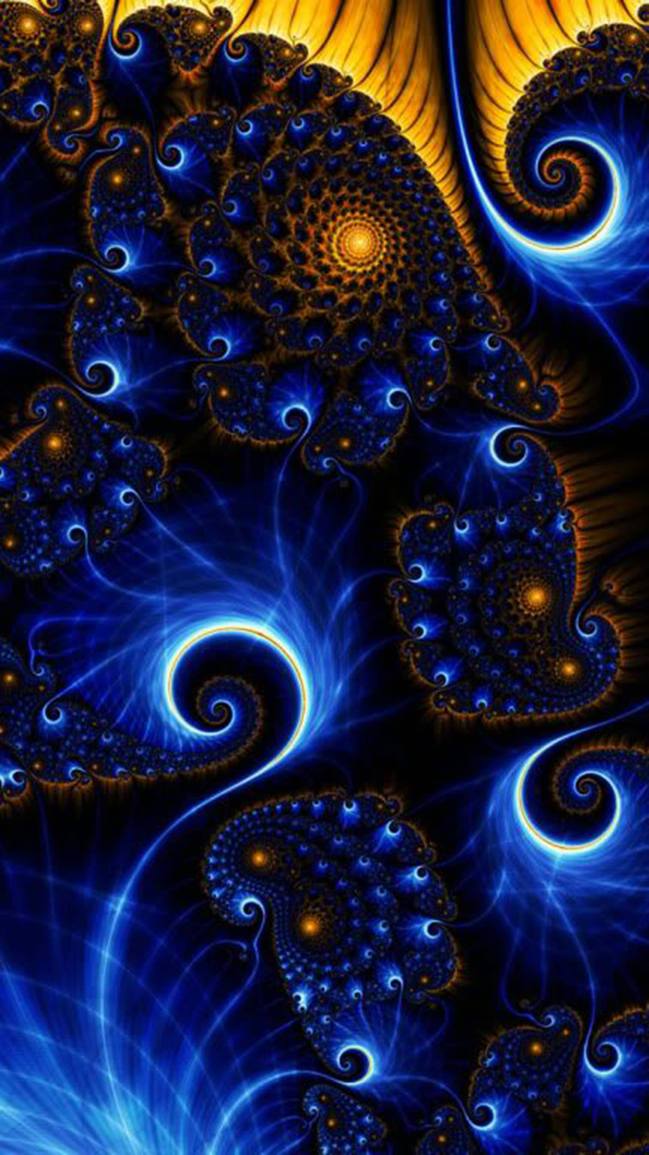 Psychedelic iPhone, peacock spirals, vibrant blue, 4K Phone Wallpaper