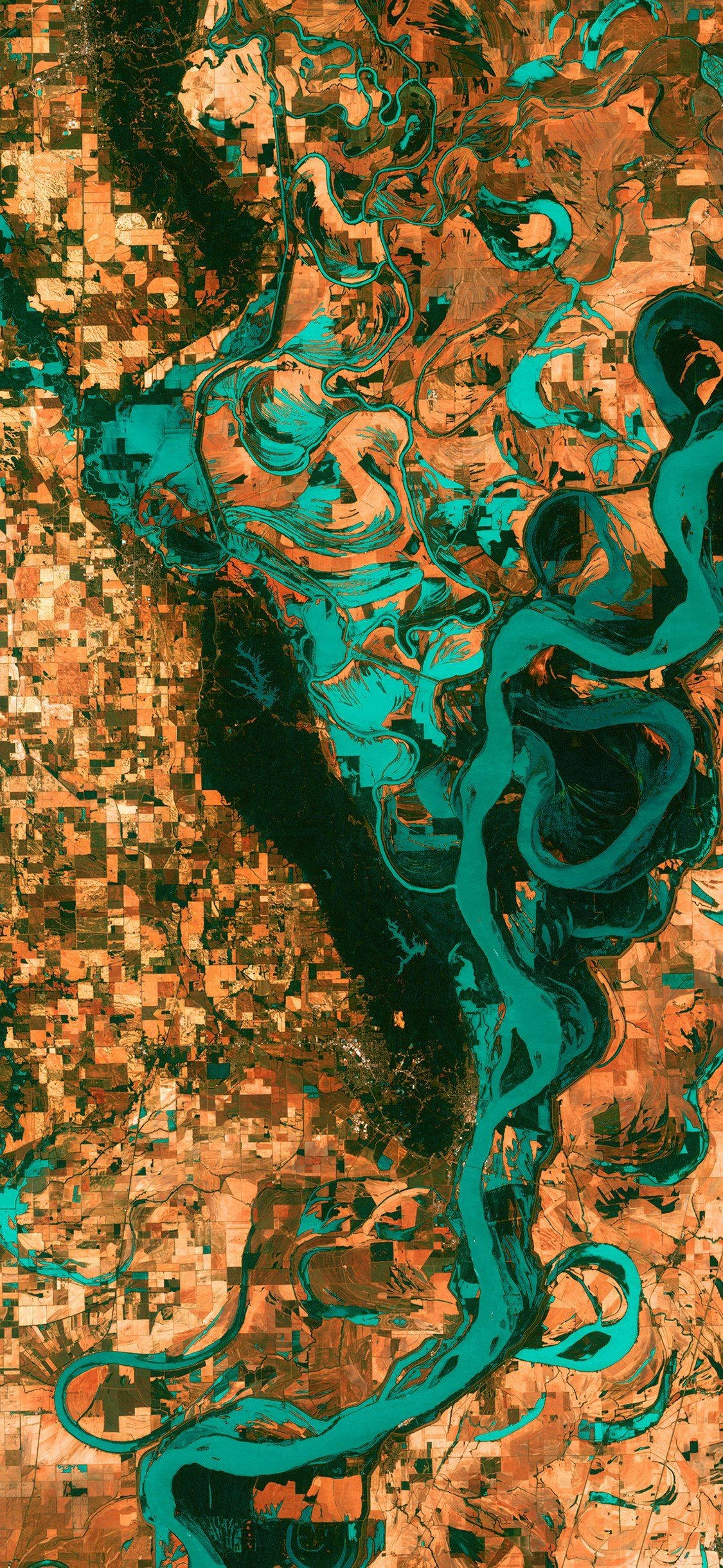 Psychedelic iPhone, satellite map, turquoise rivers, Full HD Phone Wallpaper