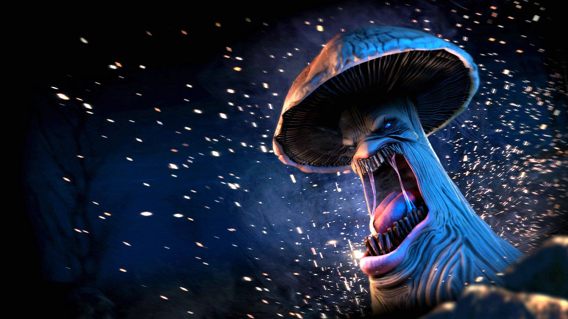 Psychedelic Mushroom, monstrous mushroom, gaping mouth, Full HD Desktop Wallpaper