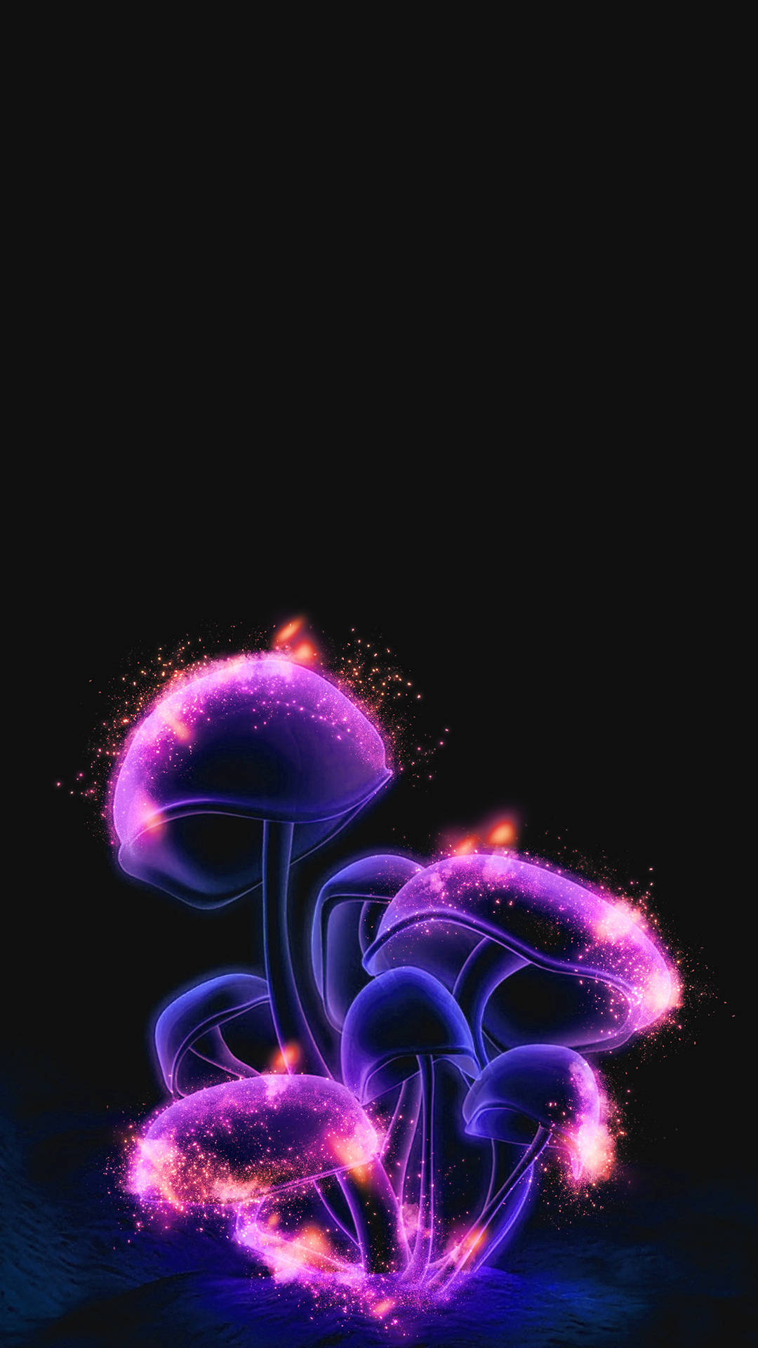 psychedelic mushroom, glowing purple mushrooms, fiery orange sparks, Full HD Phone Wallpaper