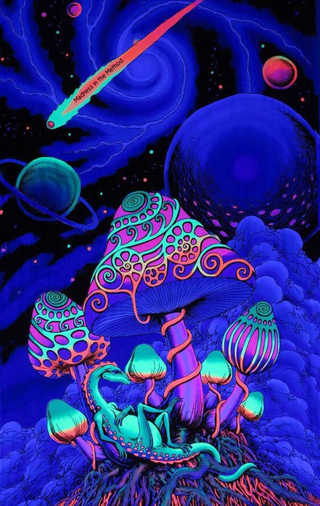 Psychedelic Mushroom, cosmic swirls, glowing planets, HD Phone Wallpaper