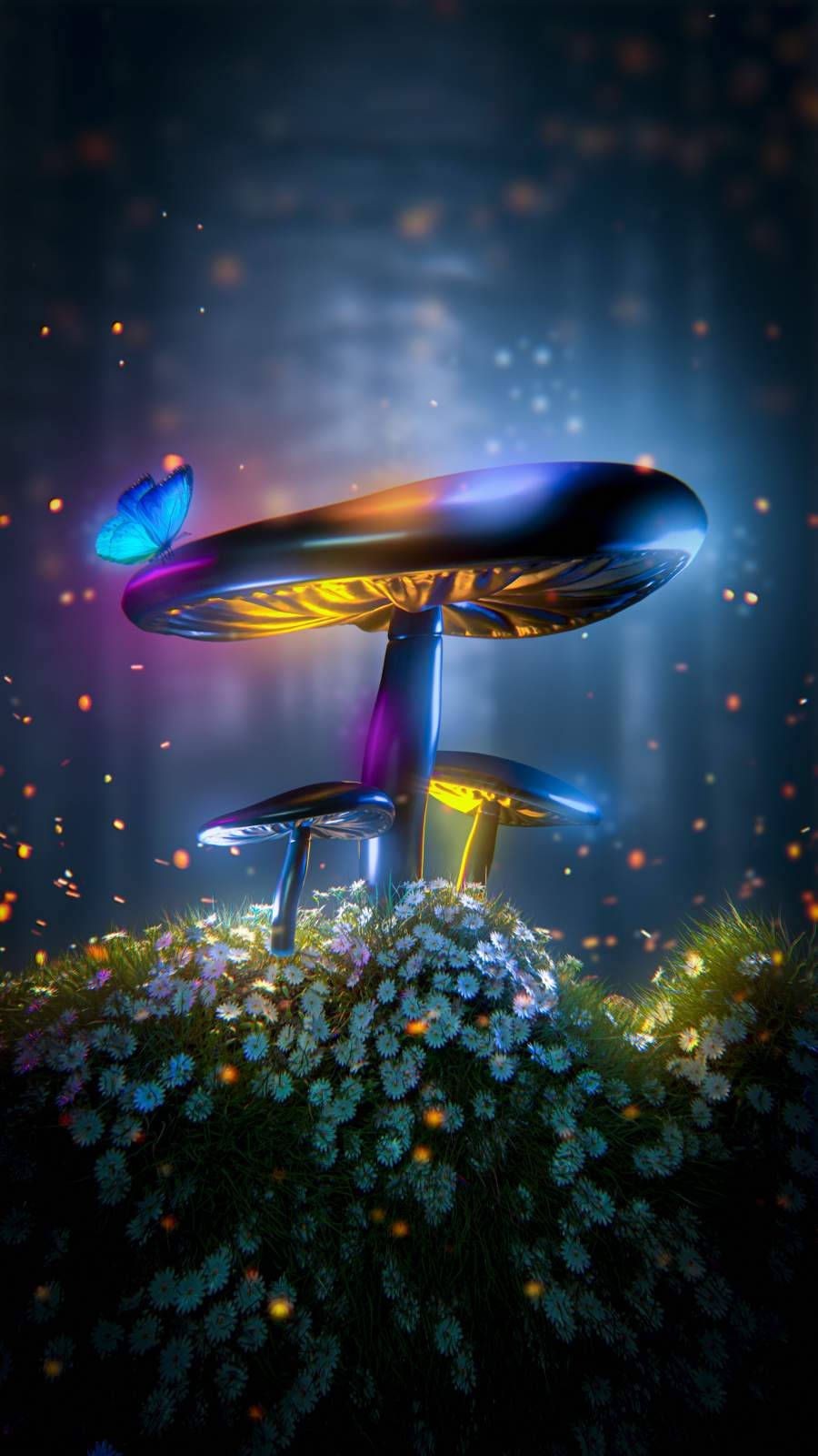Psychedelic Mushroom, butterfly, mystical forest, HD Phone Wallpaper