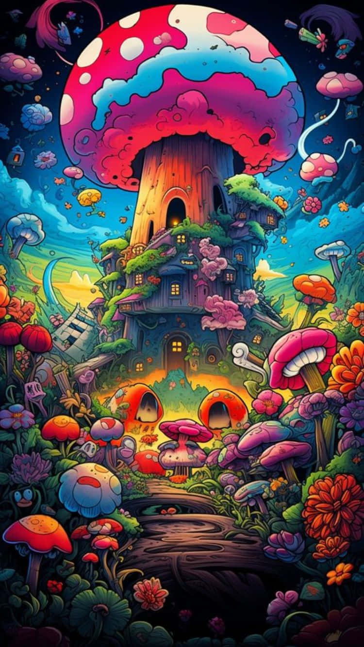 mystical mushroom, rainbow mushroom house, glowing windows, HD Phone Wallpaper