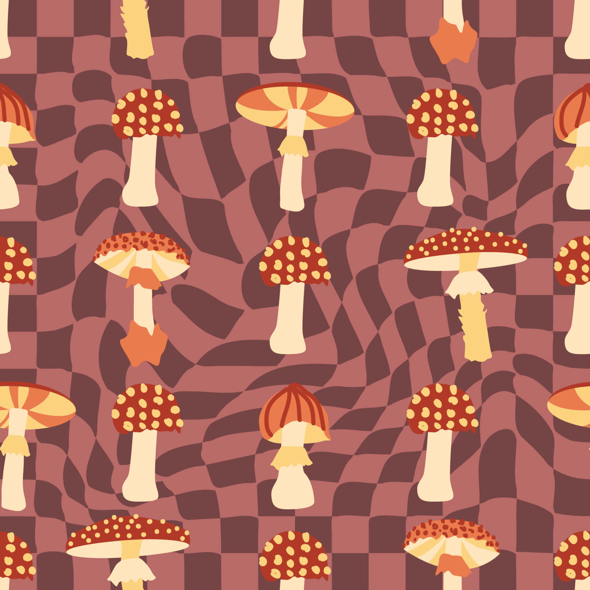 vintage cute mushroom psychedelic cubes, red caps, white spots, Full HD Desktop Wallpaper