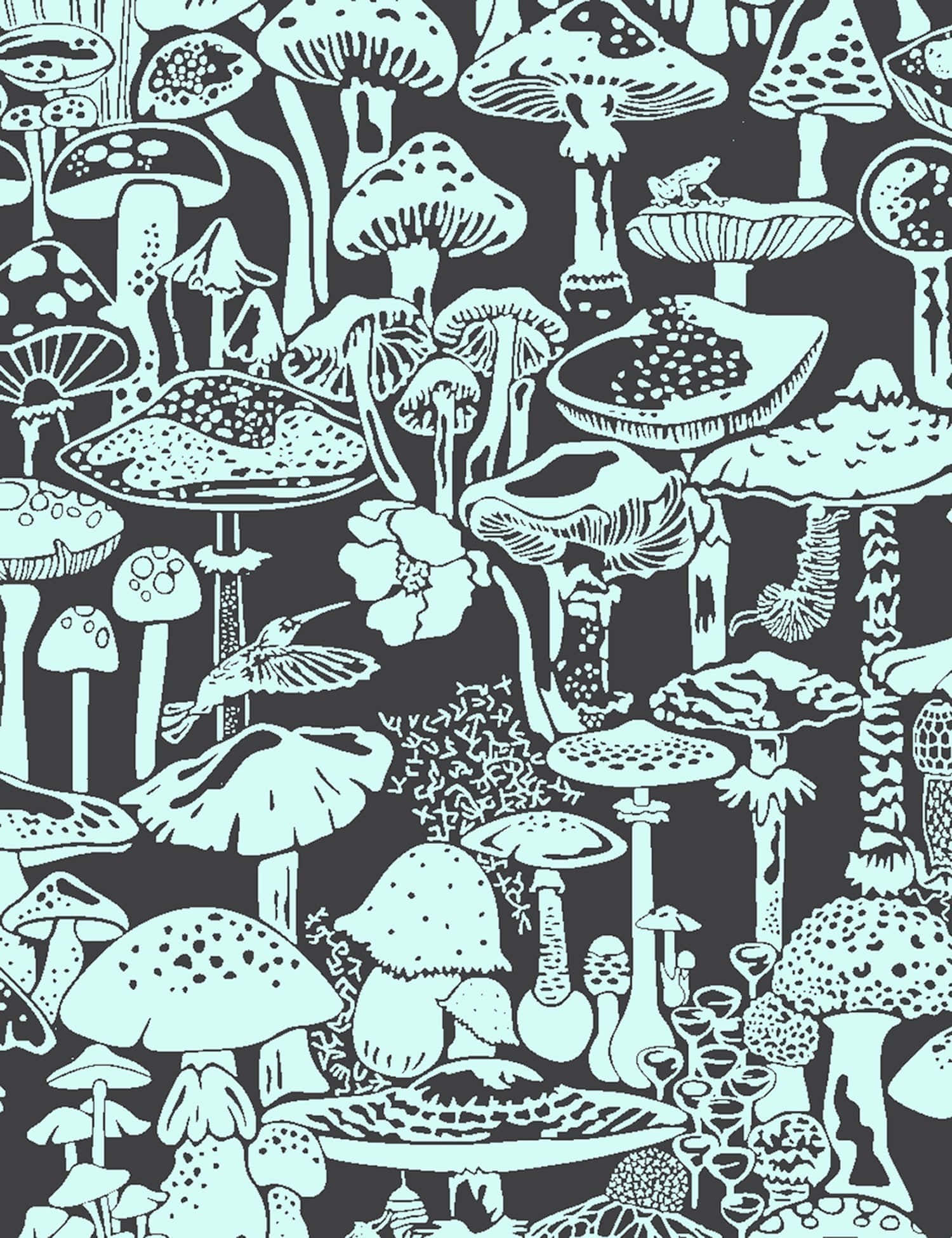 trippy mushroom, mint green, dark charcoal, Full HD Phone Wallpaper