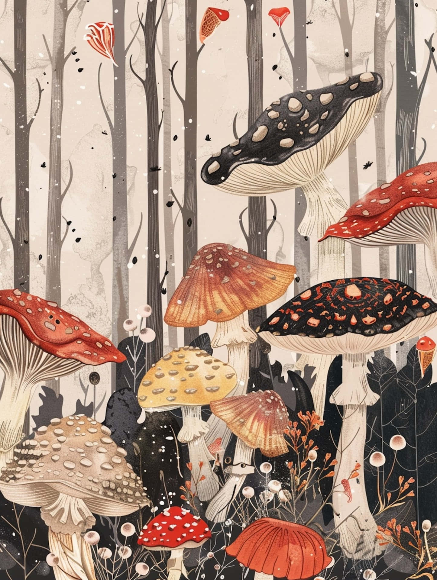enchanted forest, mushrooms, oversized, Full HD Phone Wallpaper