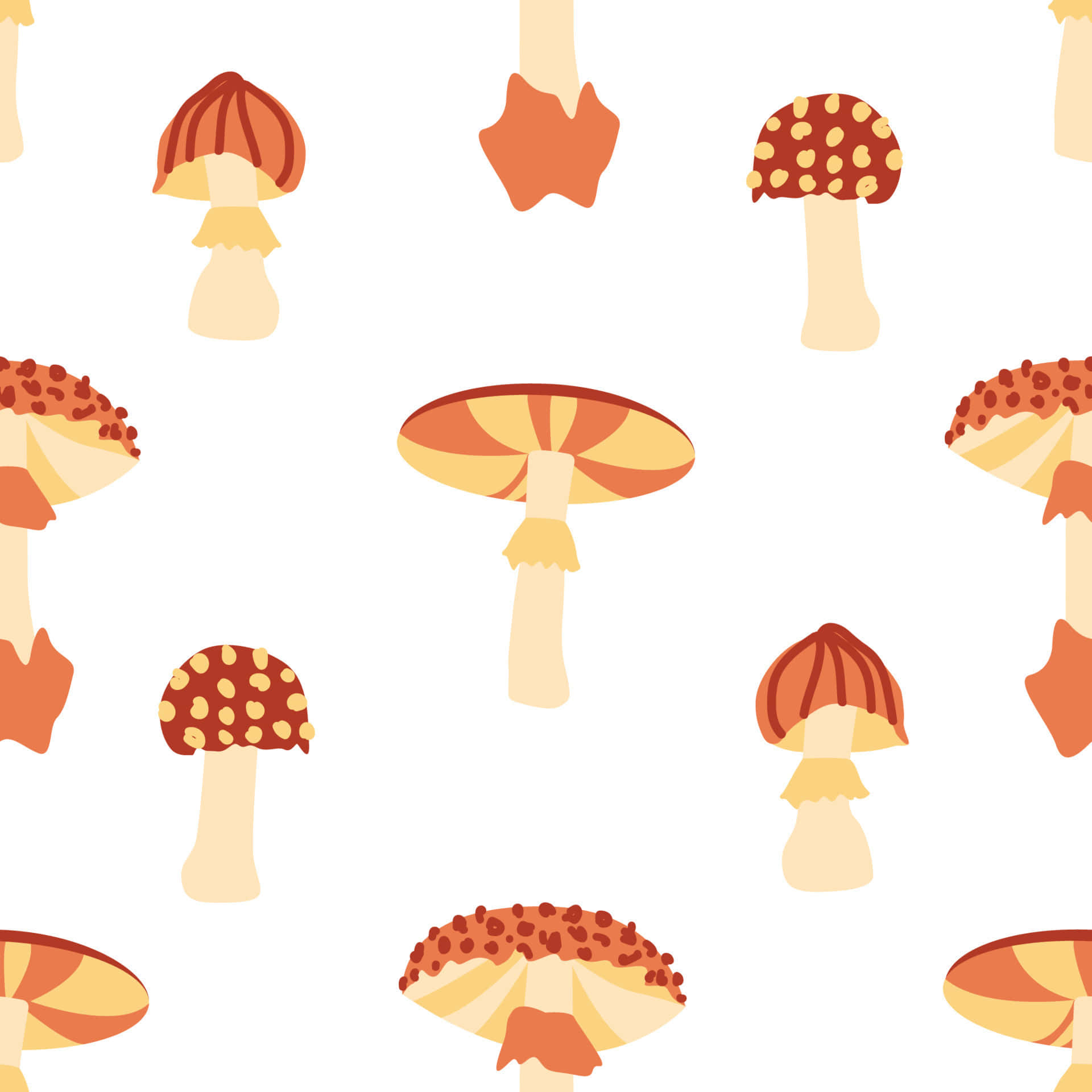 vintage cute mushroom, orange caps, cream stems, Full HD Desktop Wallpaper