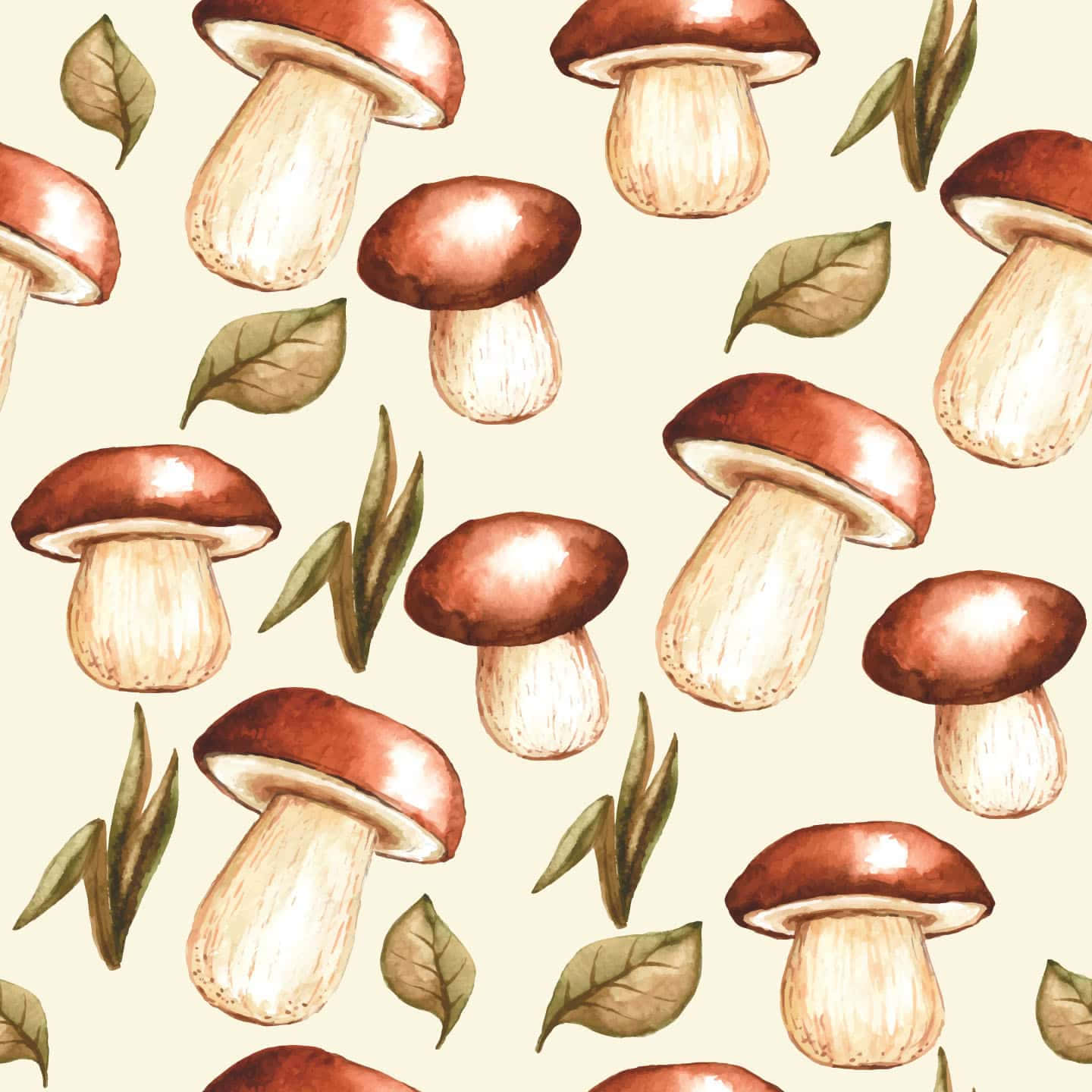 vintage cute mushroom, autumn harvest, watercolor mushrooms, HD Desktop Wallpaper