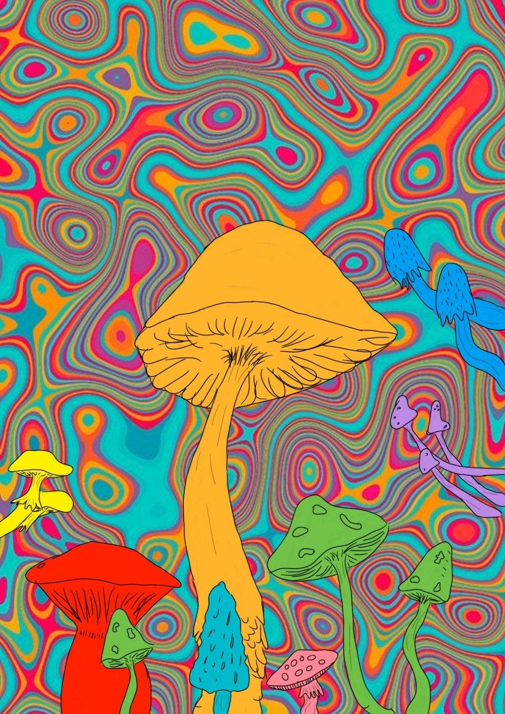 Psychedelic Mushroom, retro style, vibrant, HD Phone Wallpaper