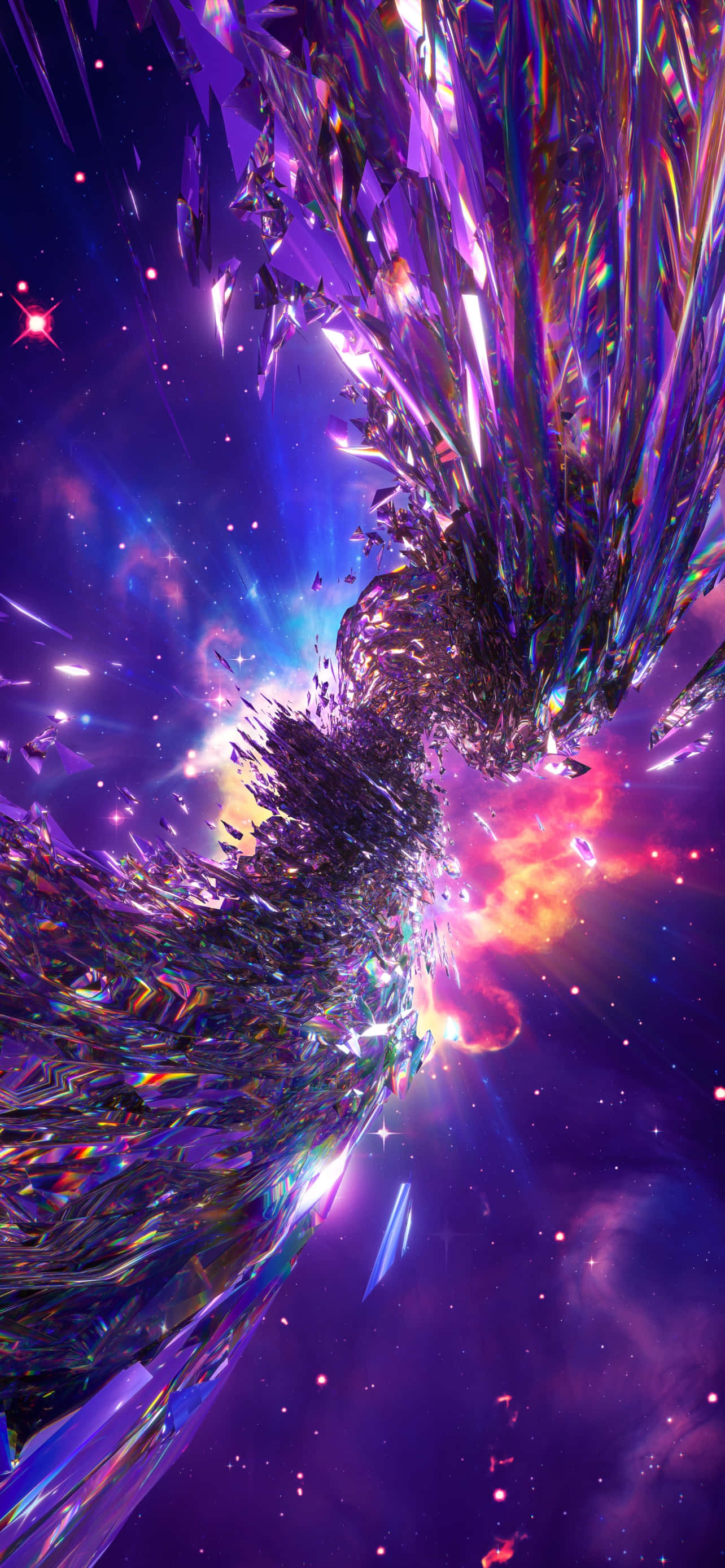 Psychedelic Space, crystalline shards, vibrant nebula, 2K Phone Wallpaper