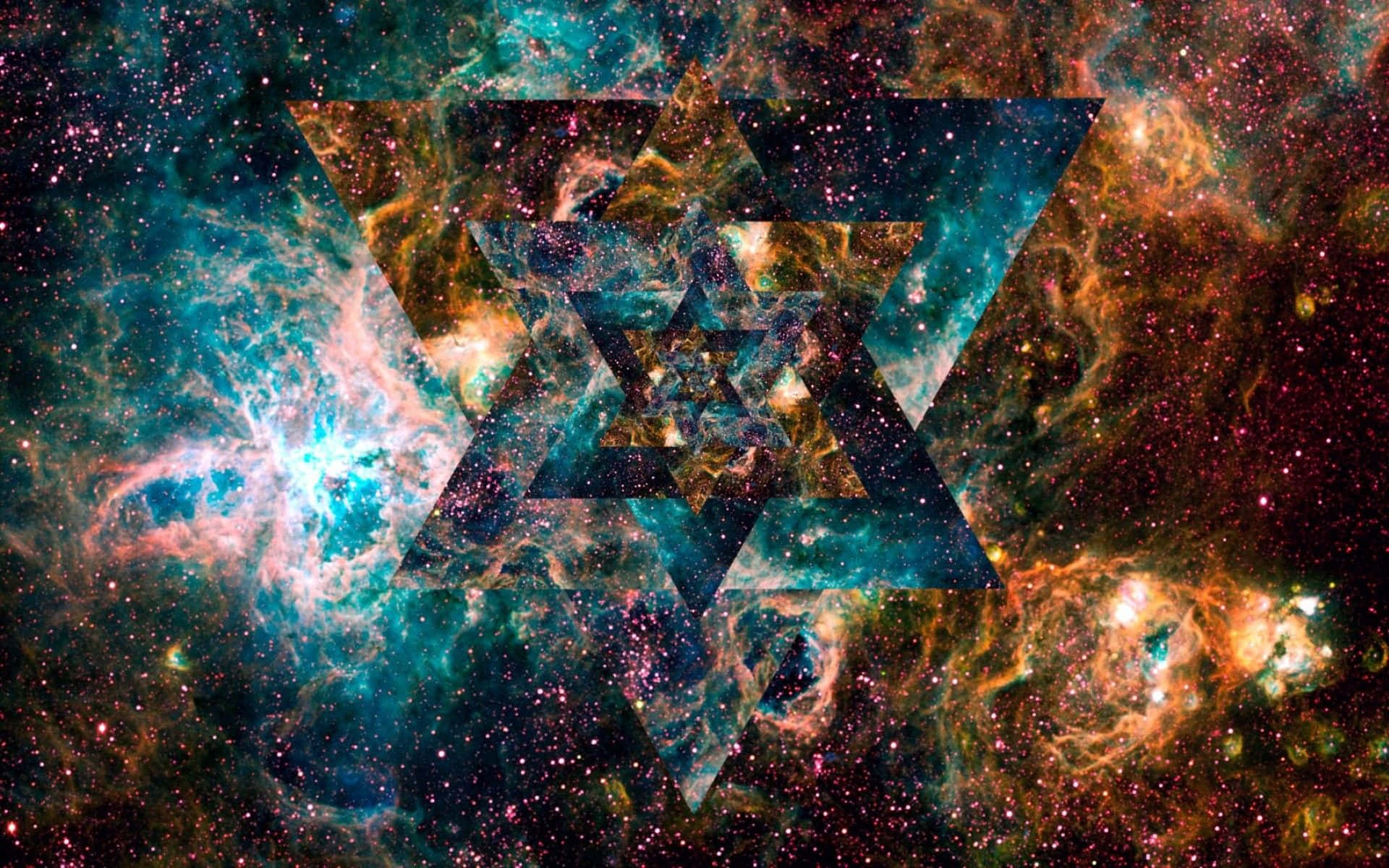 Psychedelic Space, hexagram, cosmic nebula, Full HD Desktop Wallpaper