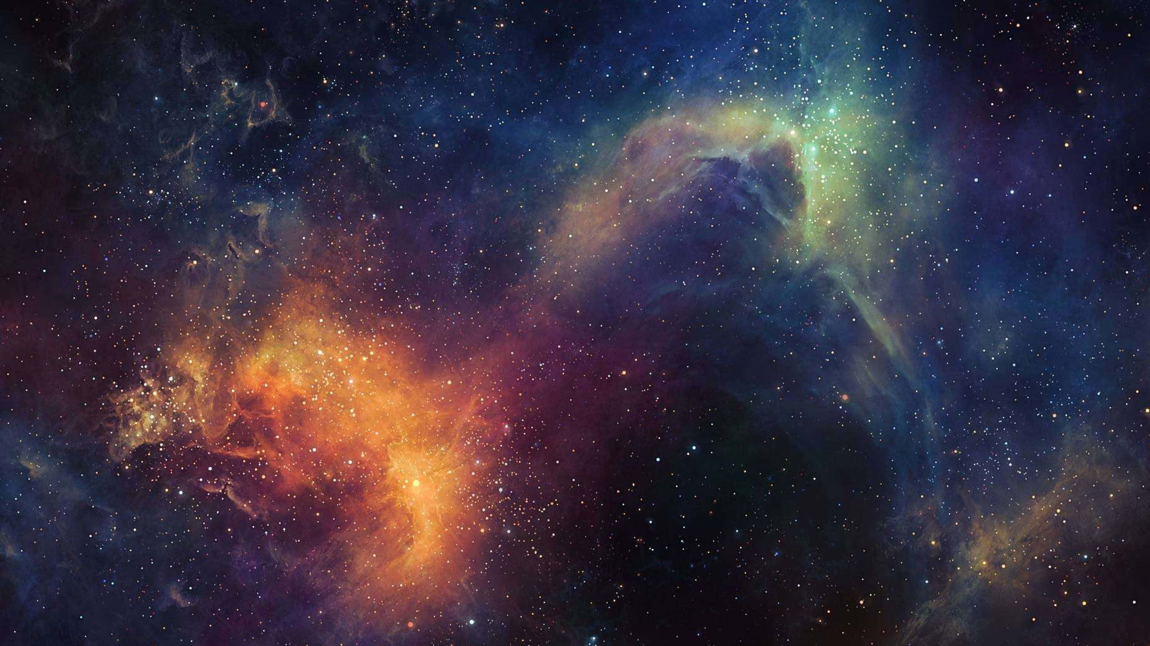 Psychedelic Space, cosmic nebulae, fiery orange, 2K Desktop Wallpaper