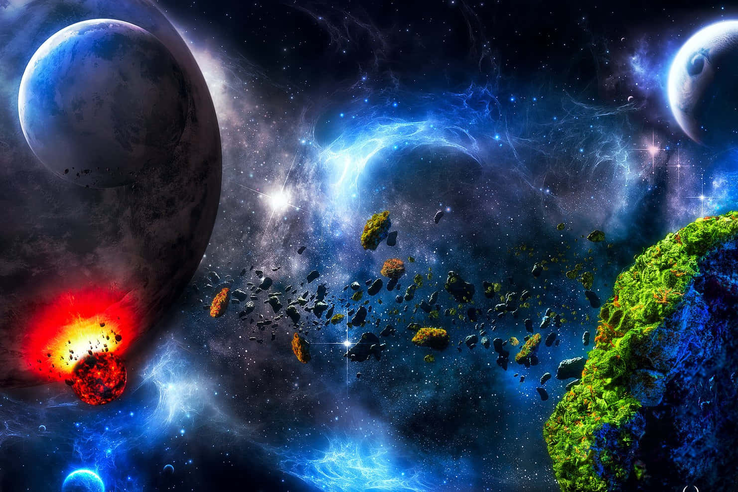 Psychedelic Space, cosmic nebula, glowing blue clouds, HD Desktop Wallpaper