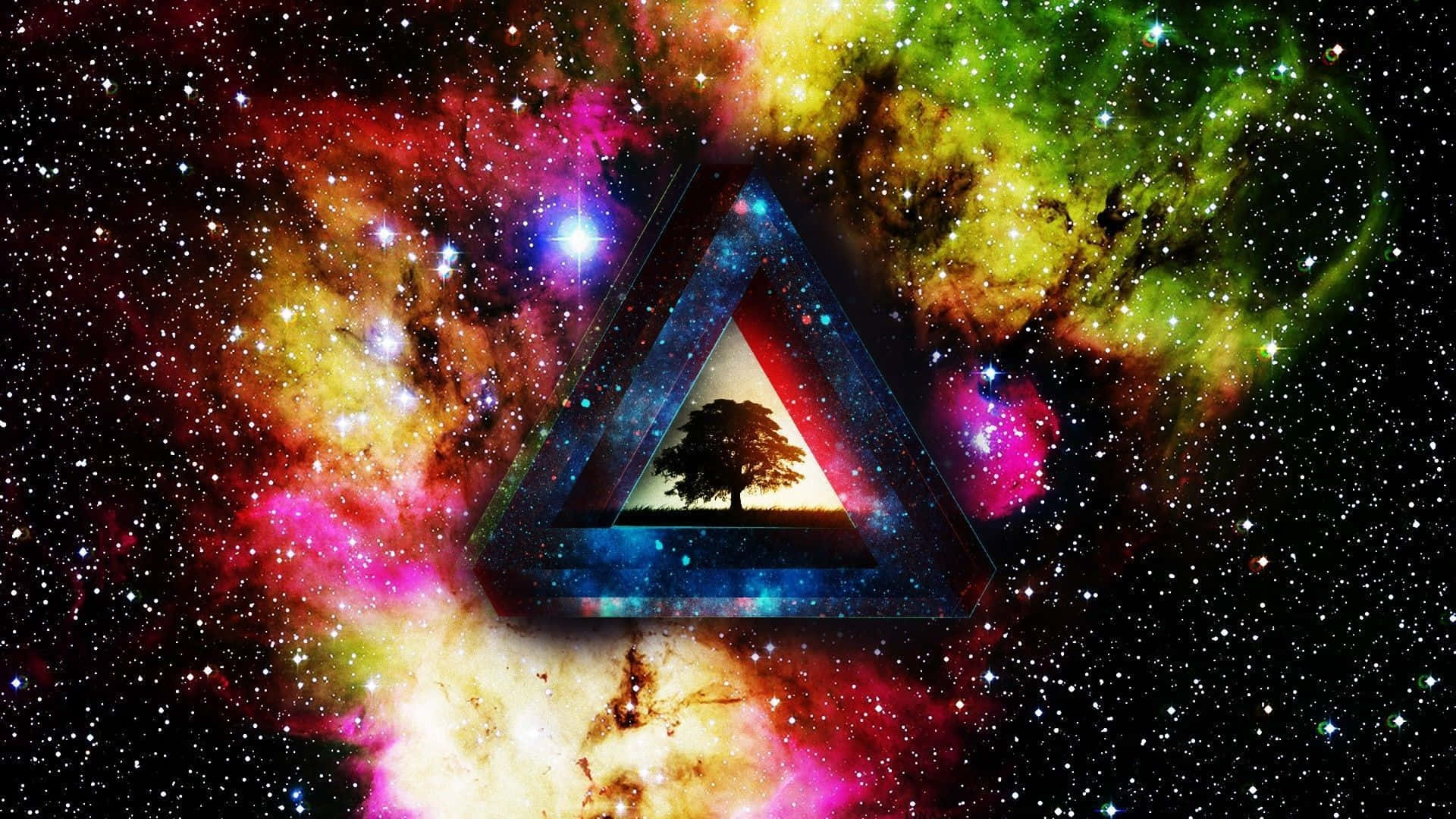 Psychedelic Space, cosmic triangle, nebula, Full HD Desktop Wallpaper