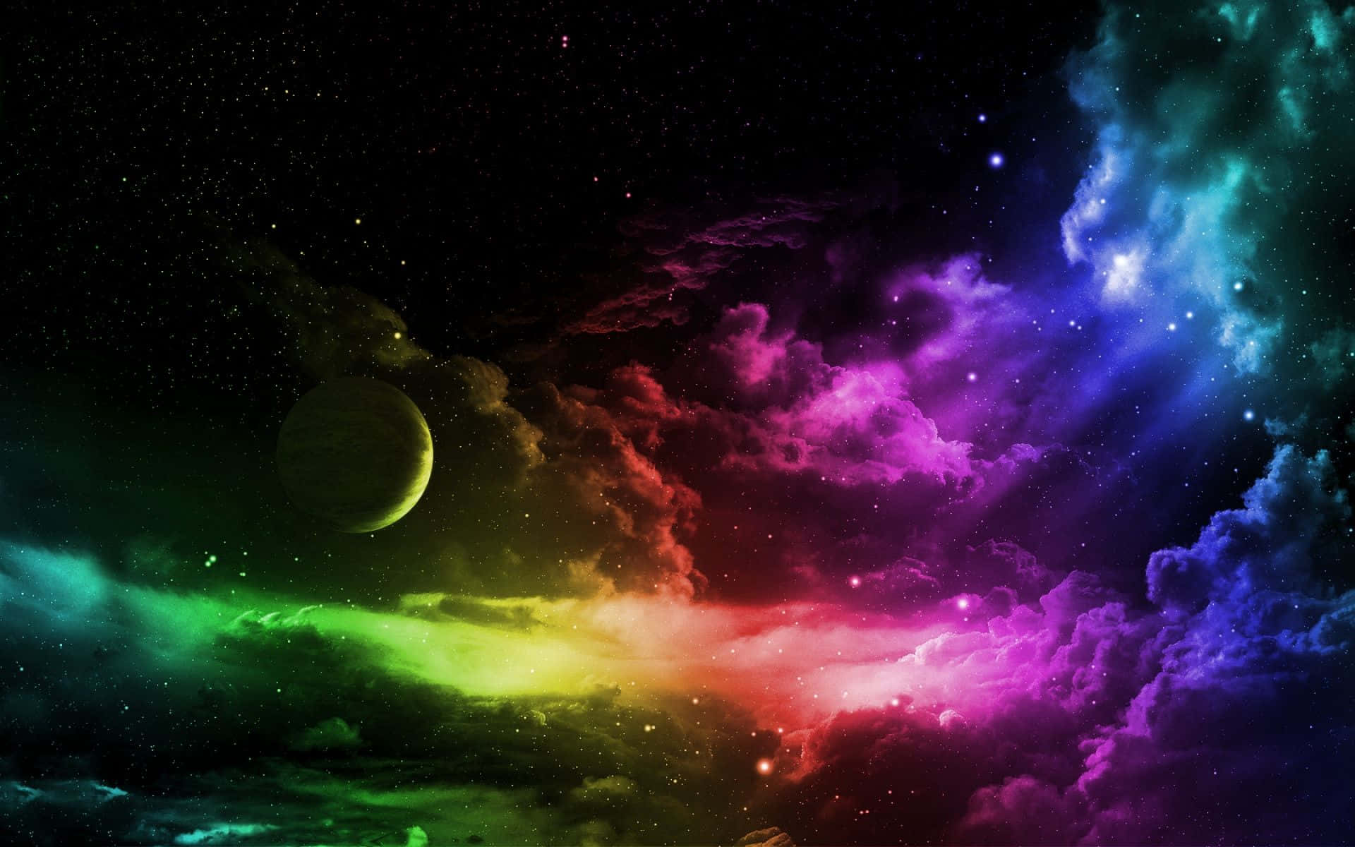 Psychedelic Space, cosmic nebula, rainbow hues, Full HD Desktop Wallpaper